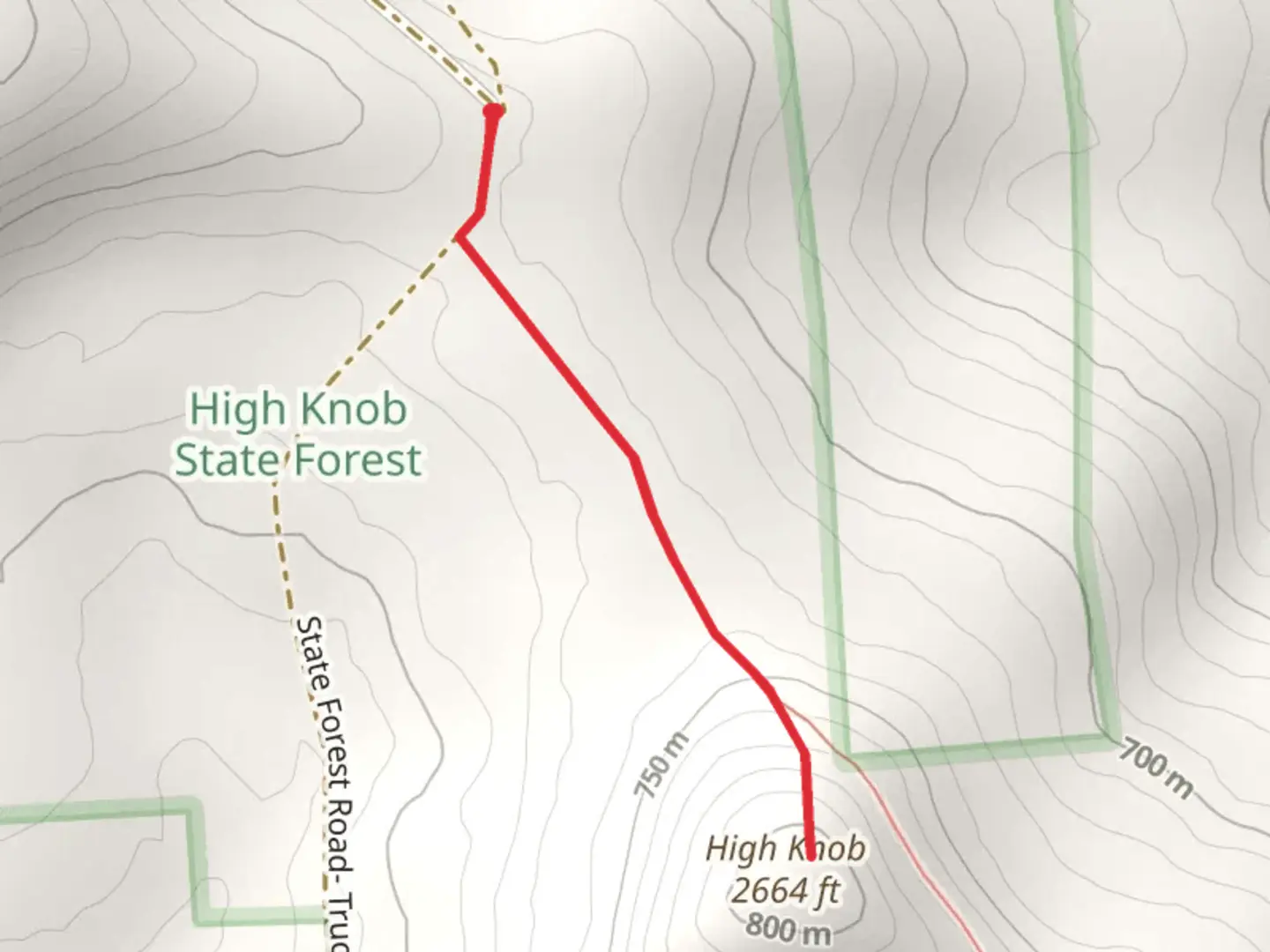An image depicting the trail High Knob from State Forest Road and its surrounding area.