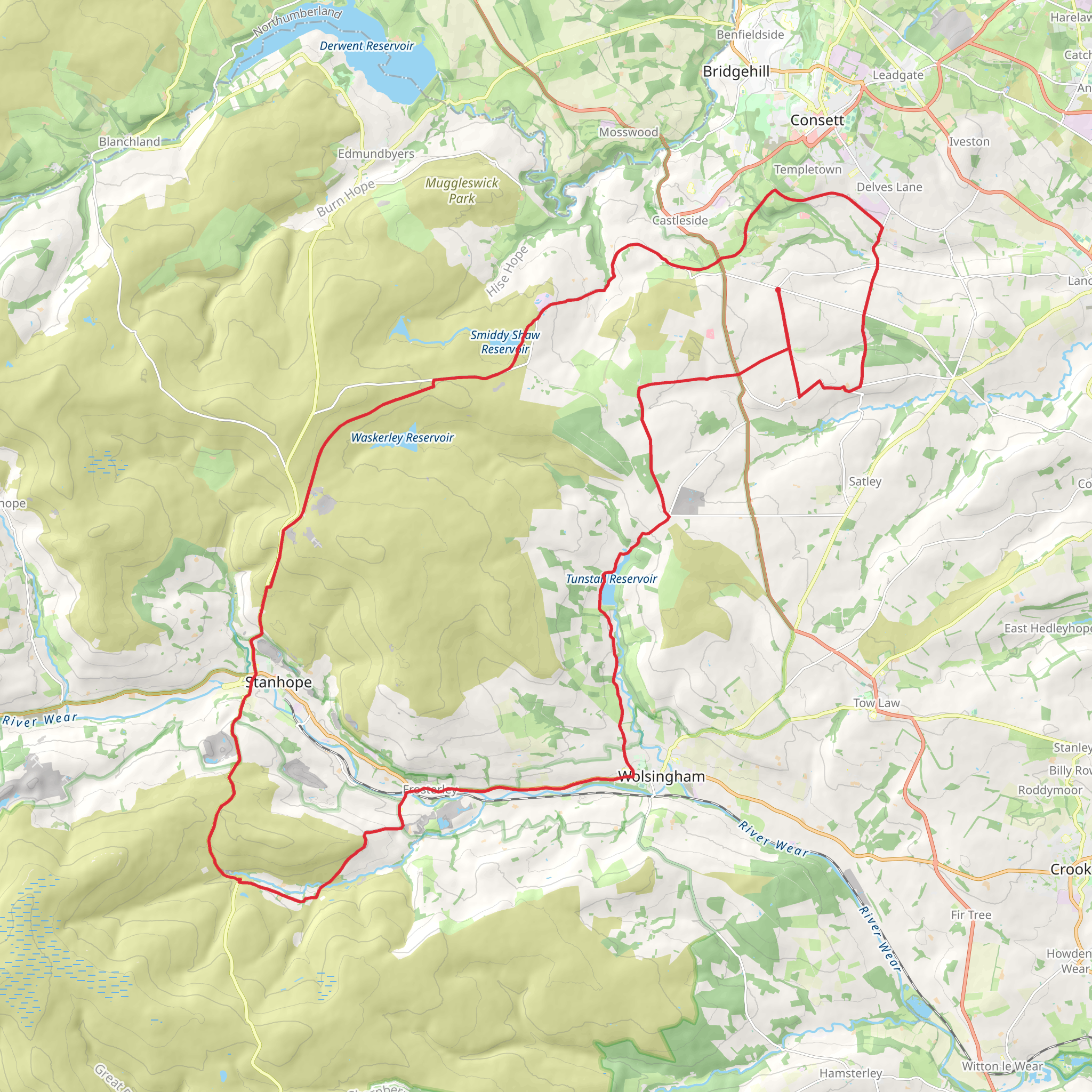 Tunstall Reservoir, Waskerley Park and Smiddy Shaw Reservoir Loop mobile static map