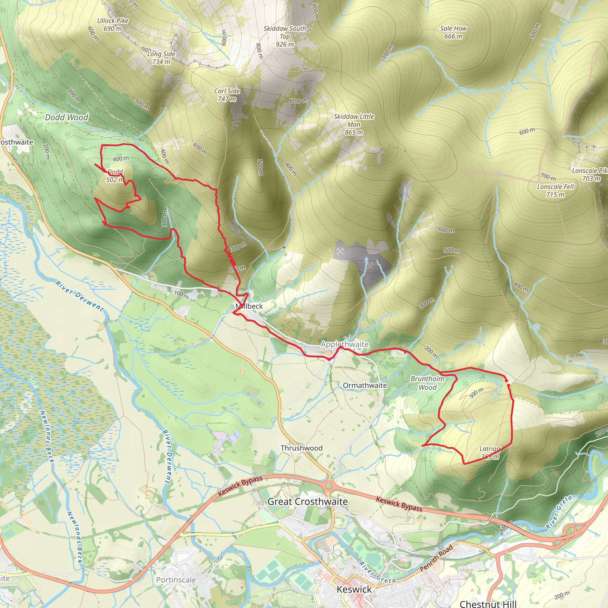 Latrigg and Dodds Hill Loop mobile static map