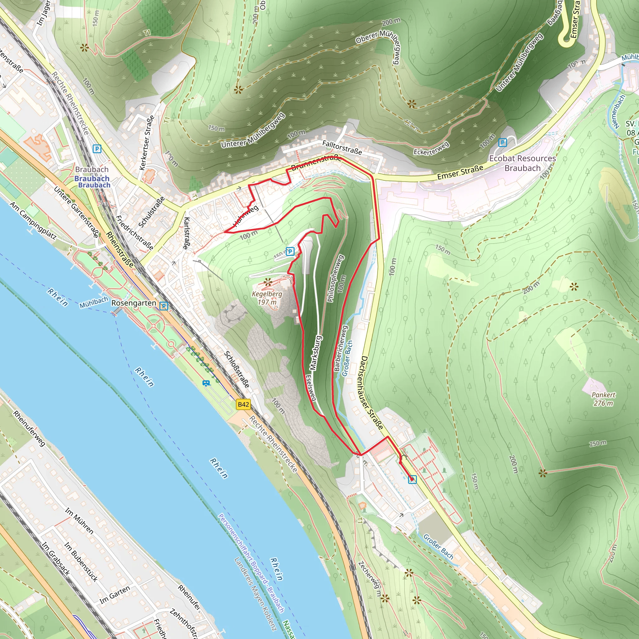 Marksburg Loop via Eselsweg and Bircherweg mobile static map