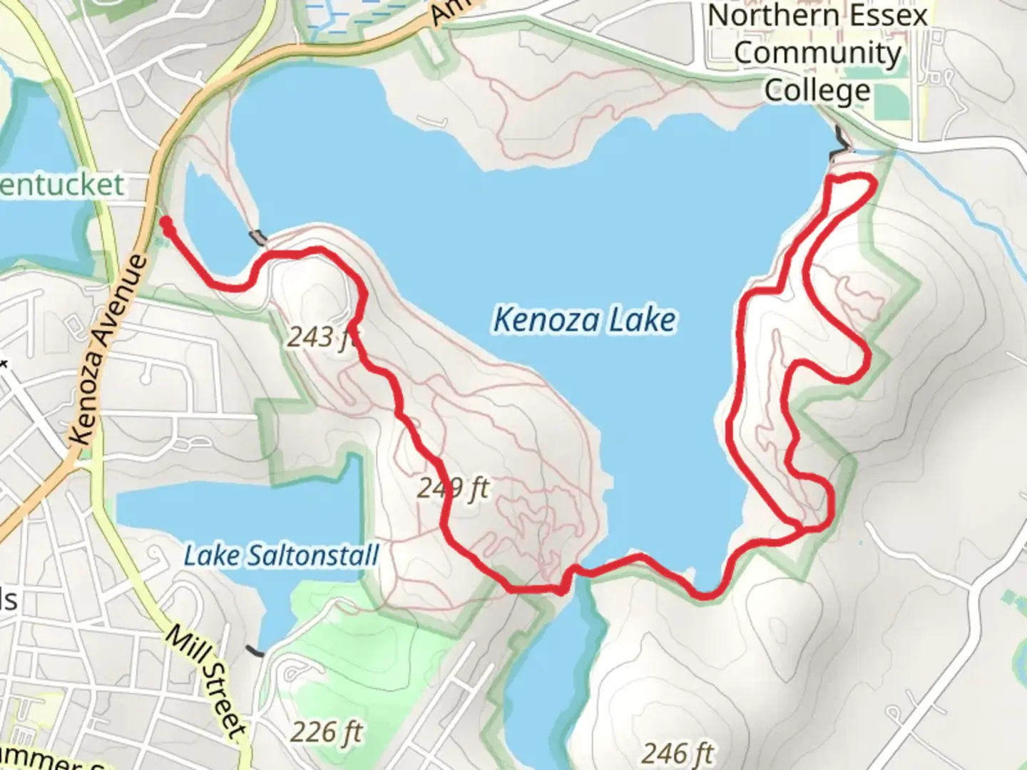 An image depicting the trail Kenoza Lake Loop Trail and its surrounding area.