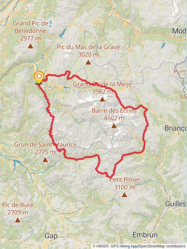 GR 54 - Tour of Oisans and Ecrins mobile static map