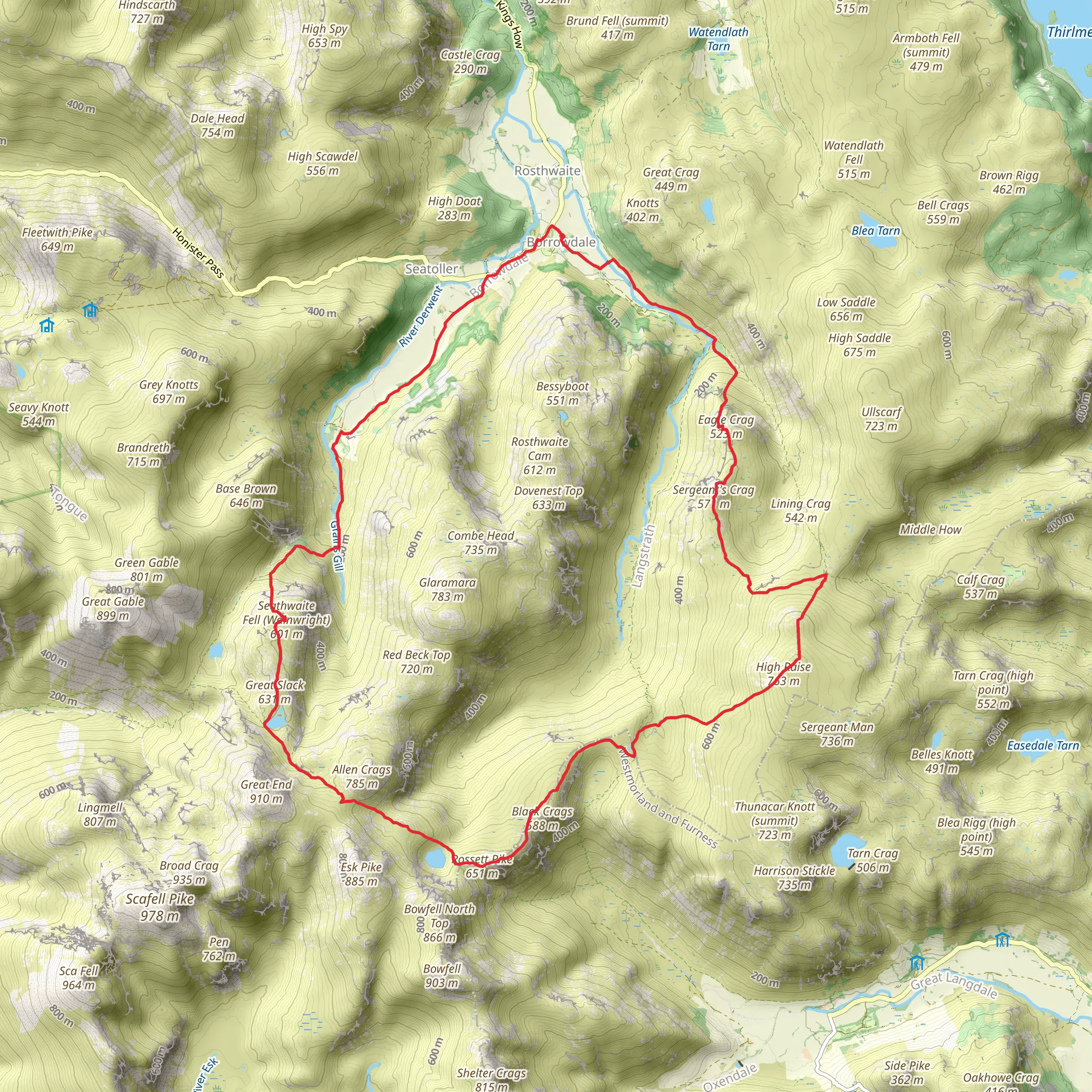 Borrowdale to Rossett Pike Loop via Great Slack mobile static map