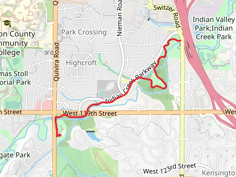 Indian Creek Trail from Quivira Park mobile static map