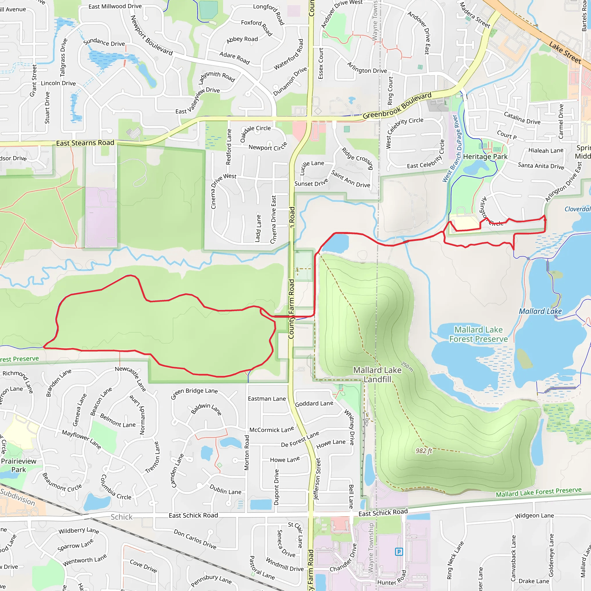 North Central DuPage Regional Loop Trail via Cloverdale Pond mobile static map