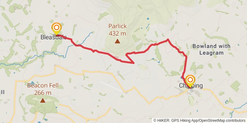 Lancashire to Yorkshire Historical Walk stage 3 Map
