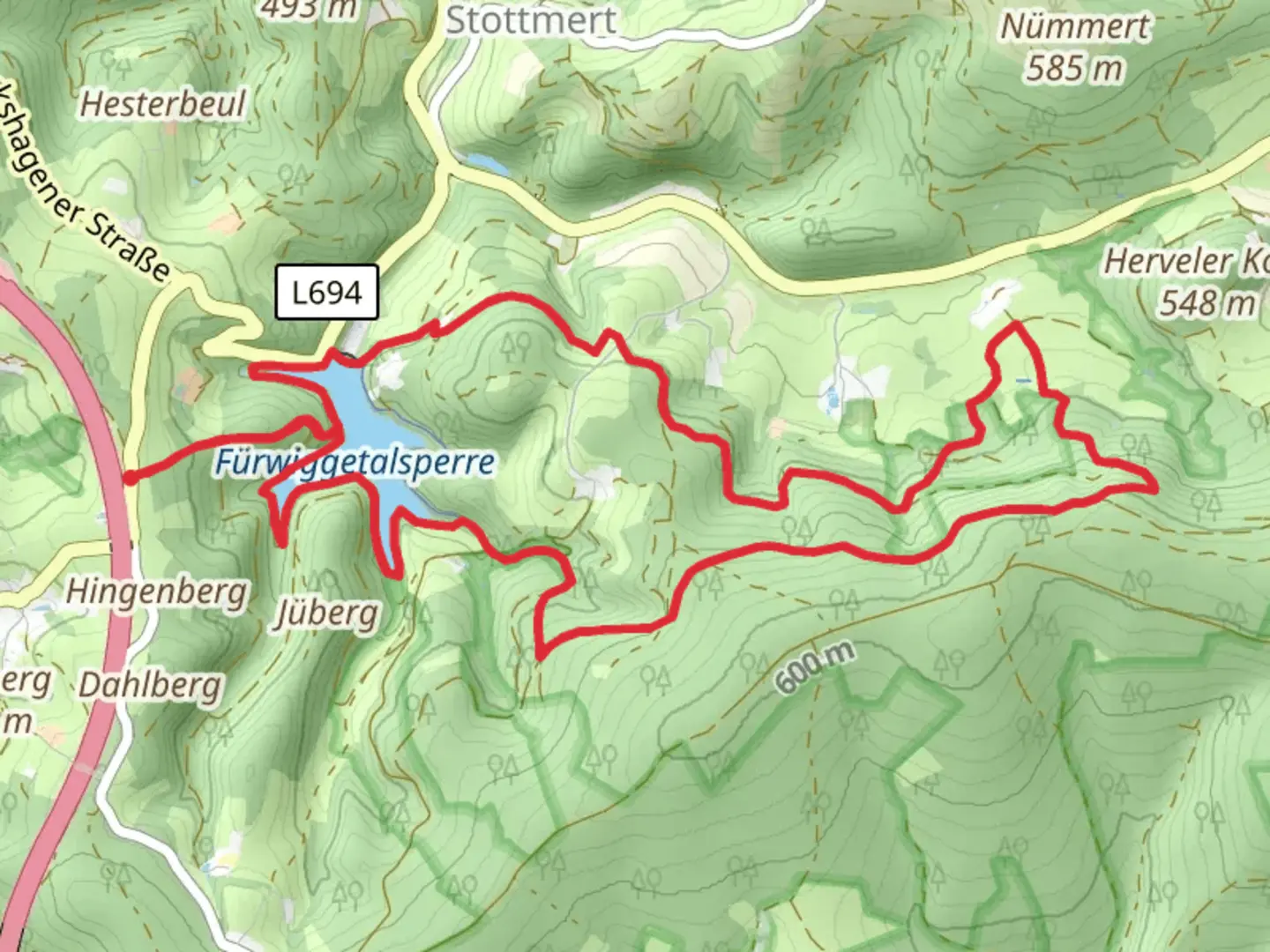 An image depicting the trail Fürwiggetalsperre, Mettgenberg and Herdecker Hutte Loop and its surrounding area.