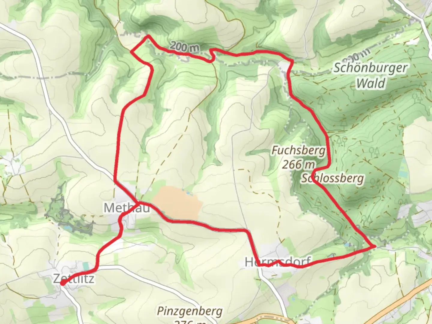 An image depicting the trail Rundweg Zettlitz and its surrounding area.