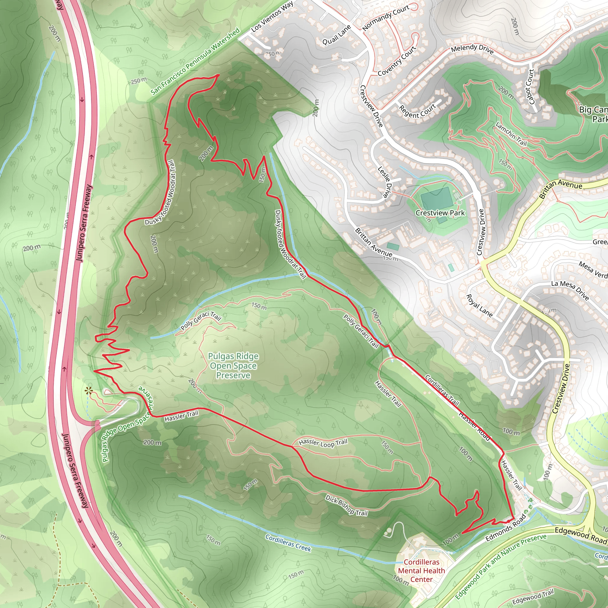 Blue Oak, Dusky-footed Woodrat and Cordilleras Loop Trail mobile static map