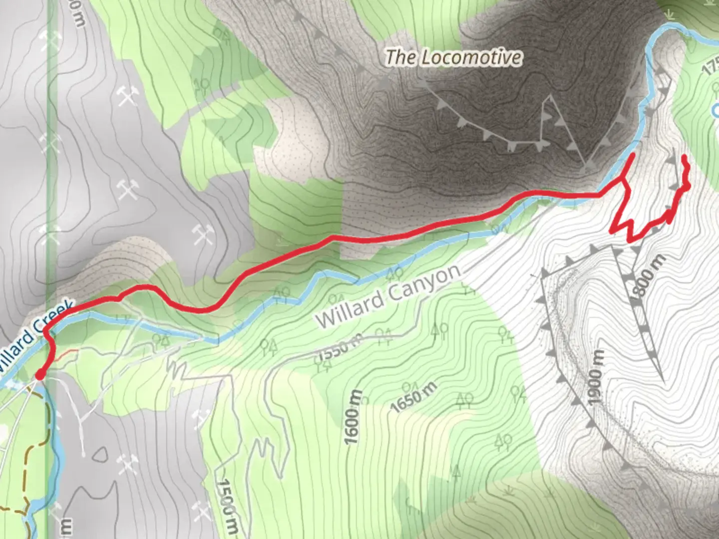 An image depicting the trail Willard Creek and its surrounding area.
