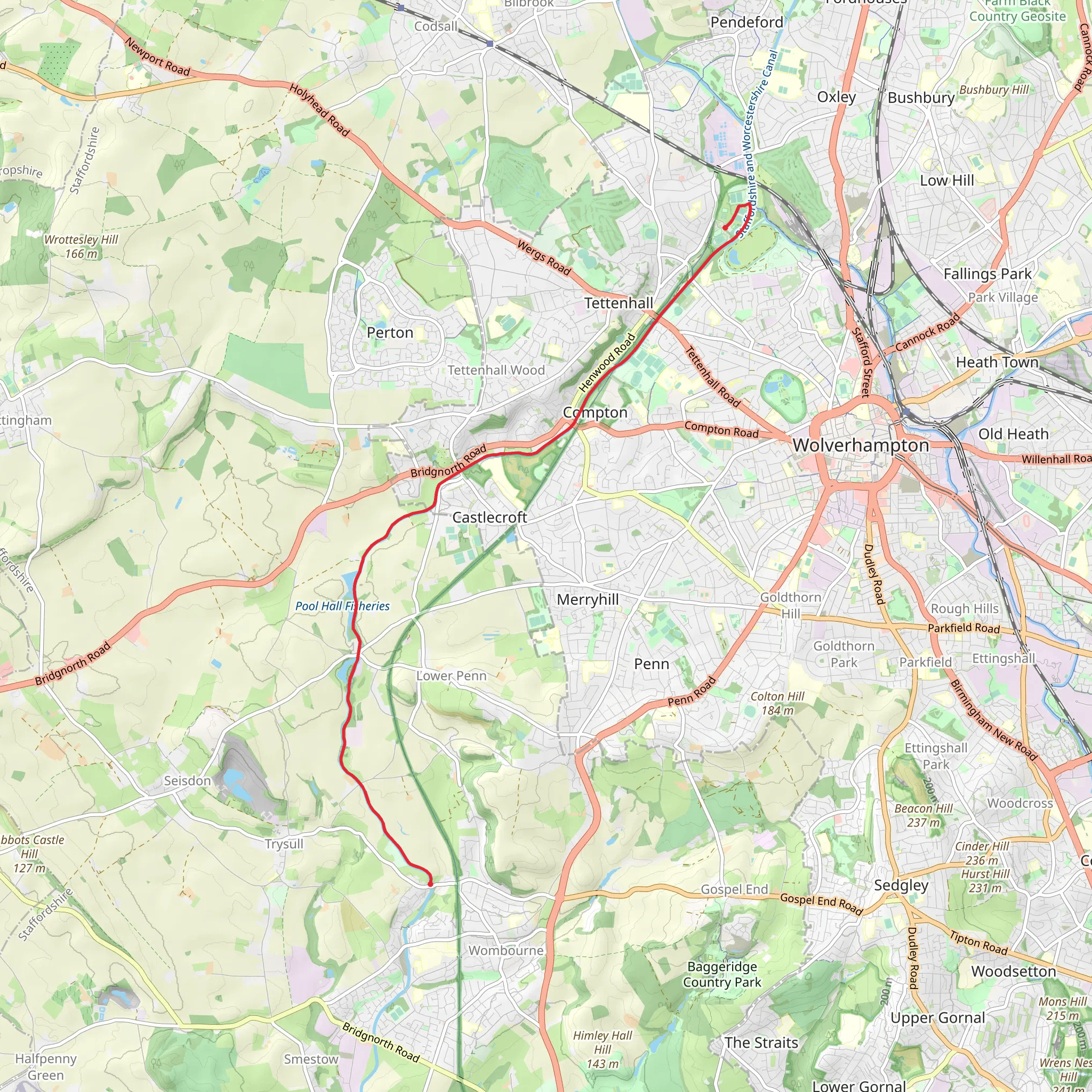 Aldersley Canal Junction to Bratch Locks Walk - Wolverhampton mobile static map