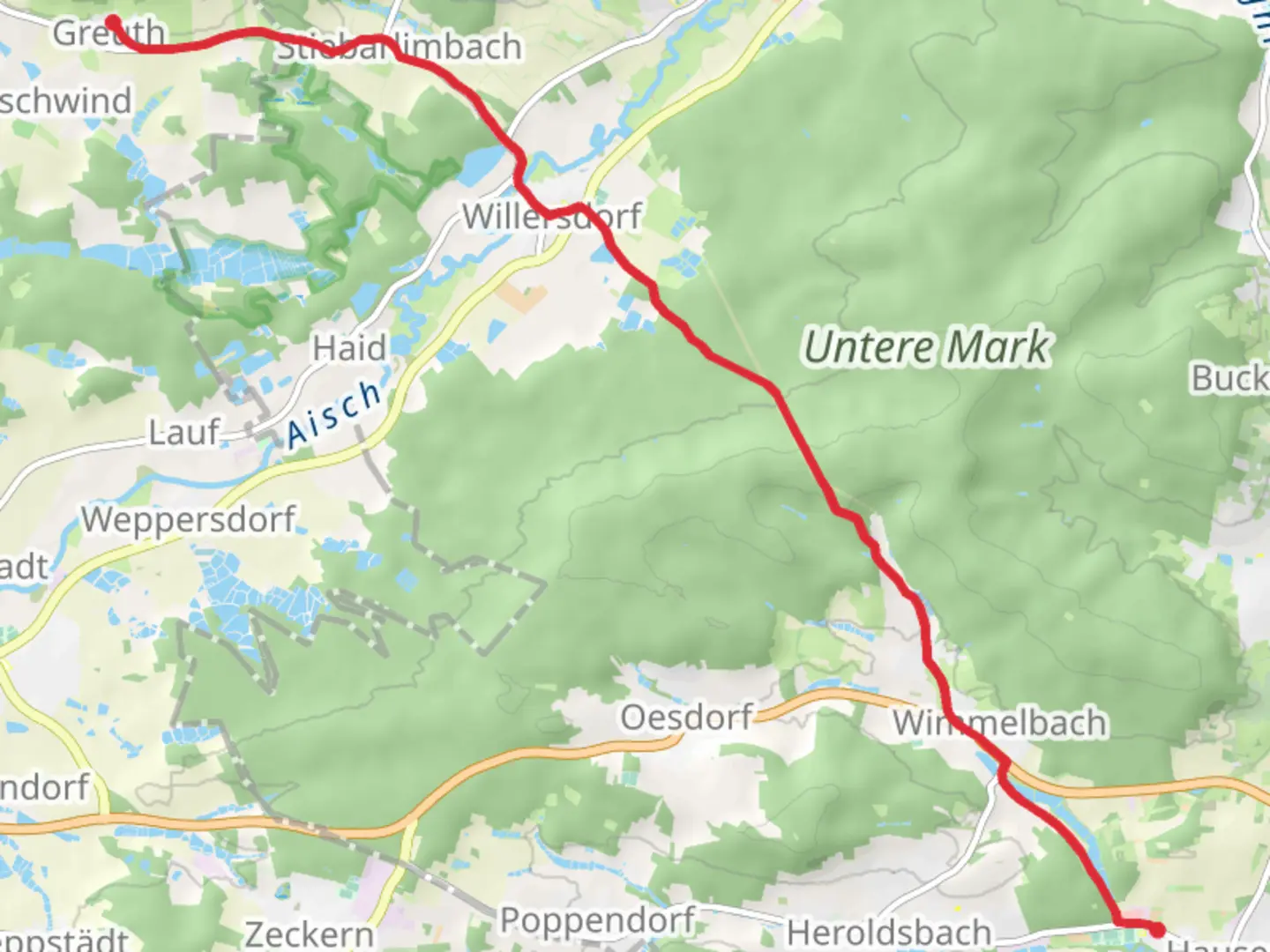 An image depicting the trail Hausen to Greuth Walk and its surrounding area.