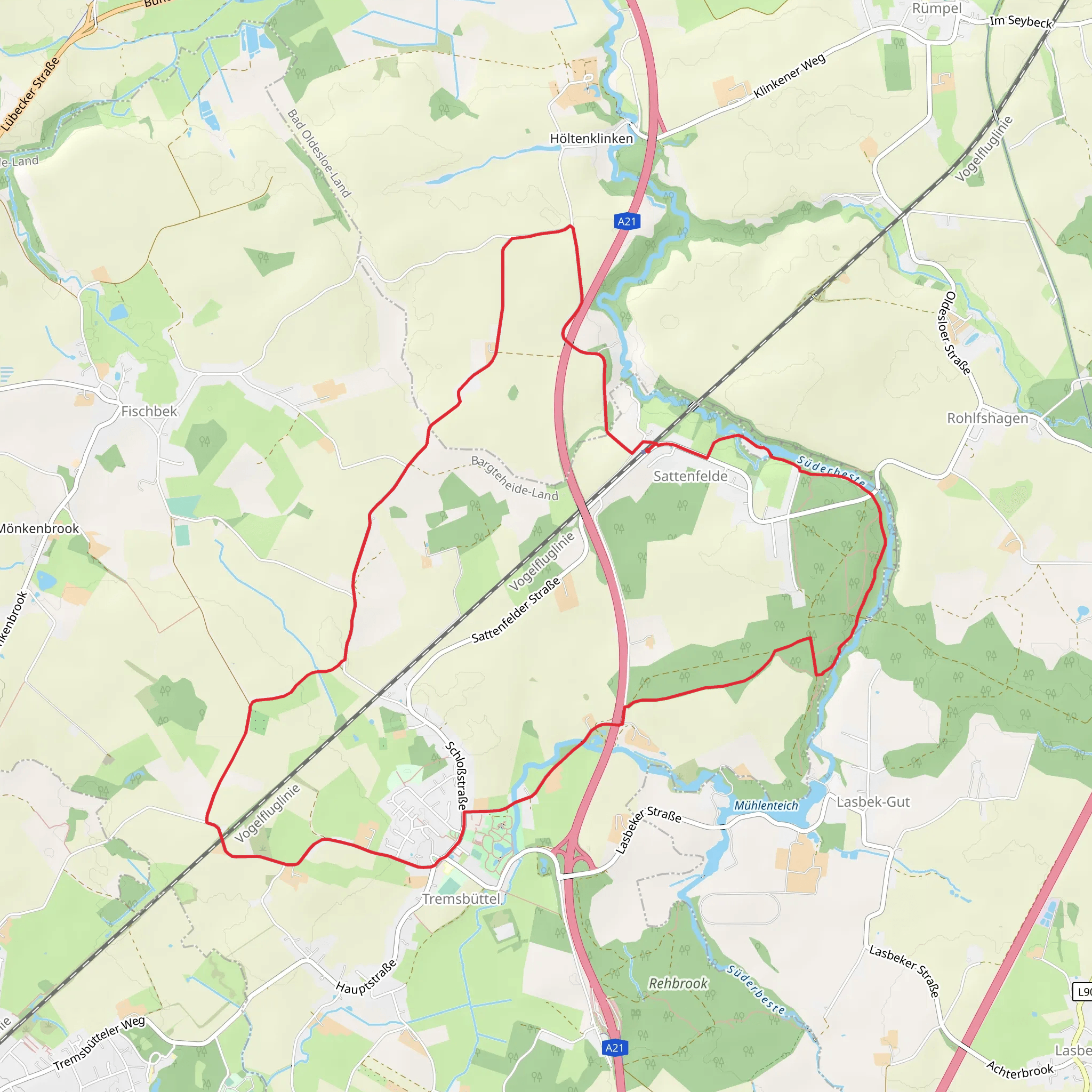Suederbeste via Rund um Bargteheide and Strecke S1 mobile static map
