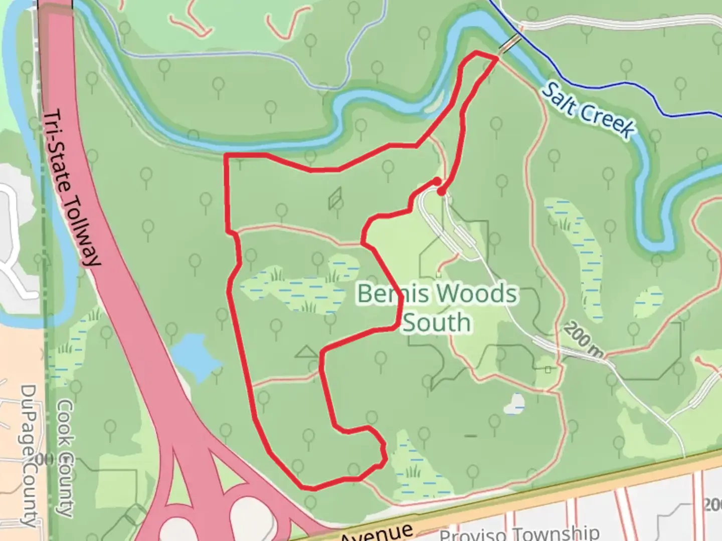 An image depicting the trail Salt Creek Greenway Green and Orange Unpaved Loop Trail and its surrounding area.