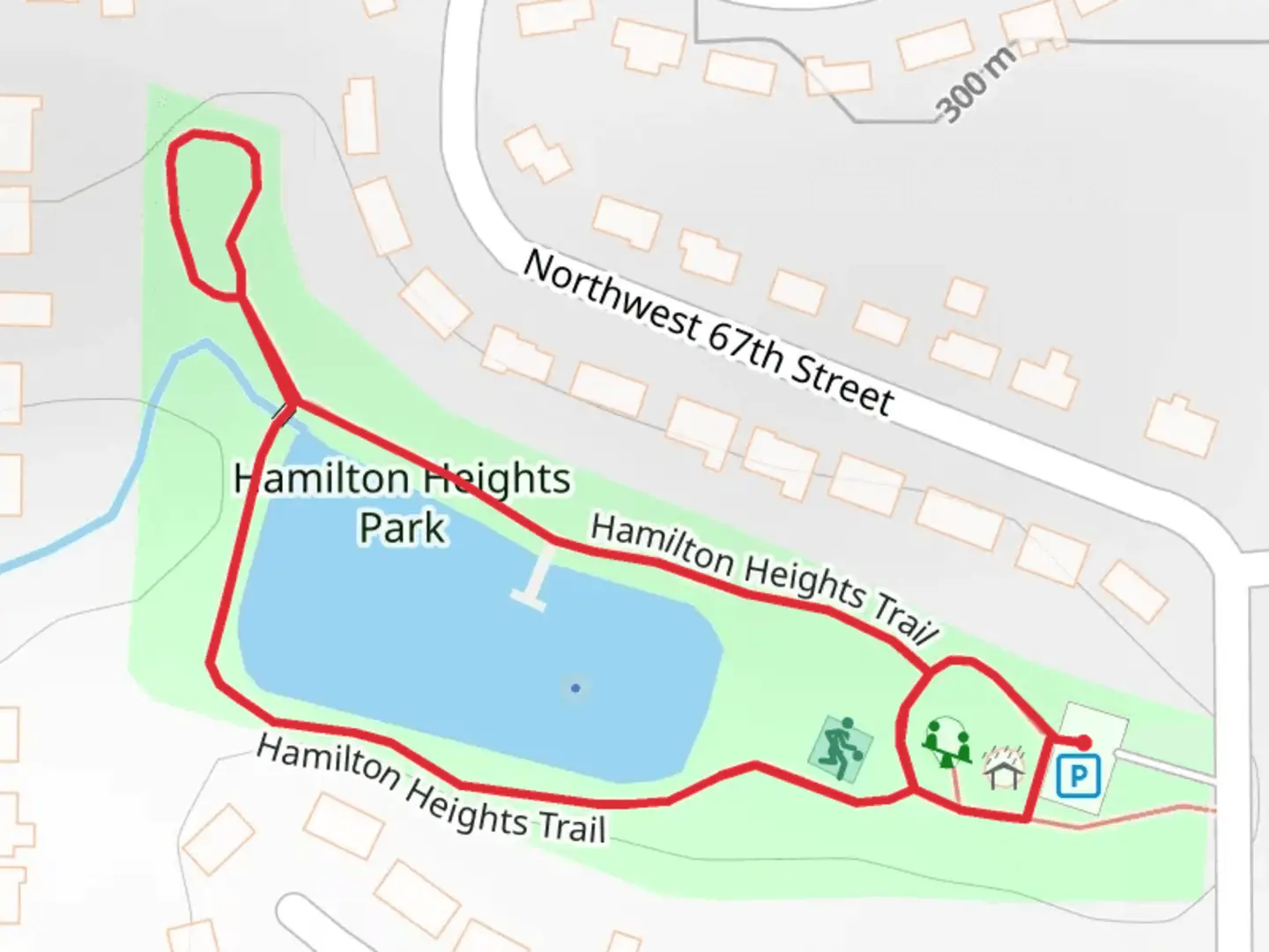 An image depicting the trail Hamilton Heights Park Loop and its surrounding area.