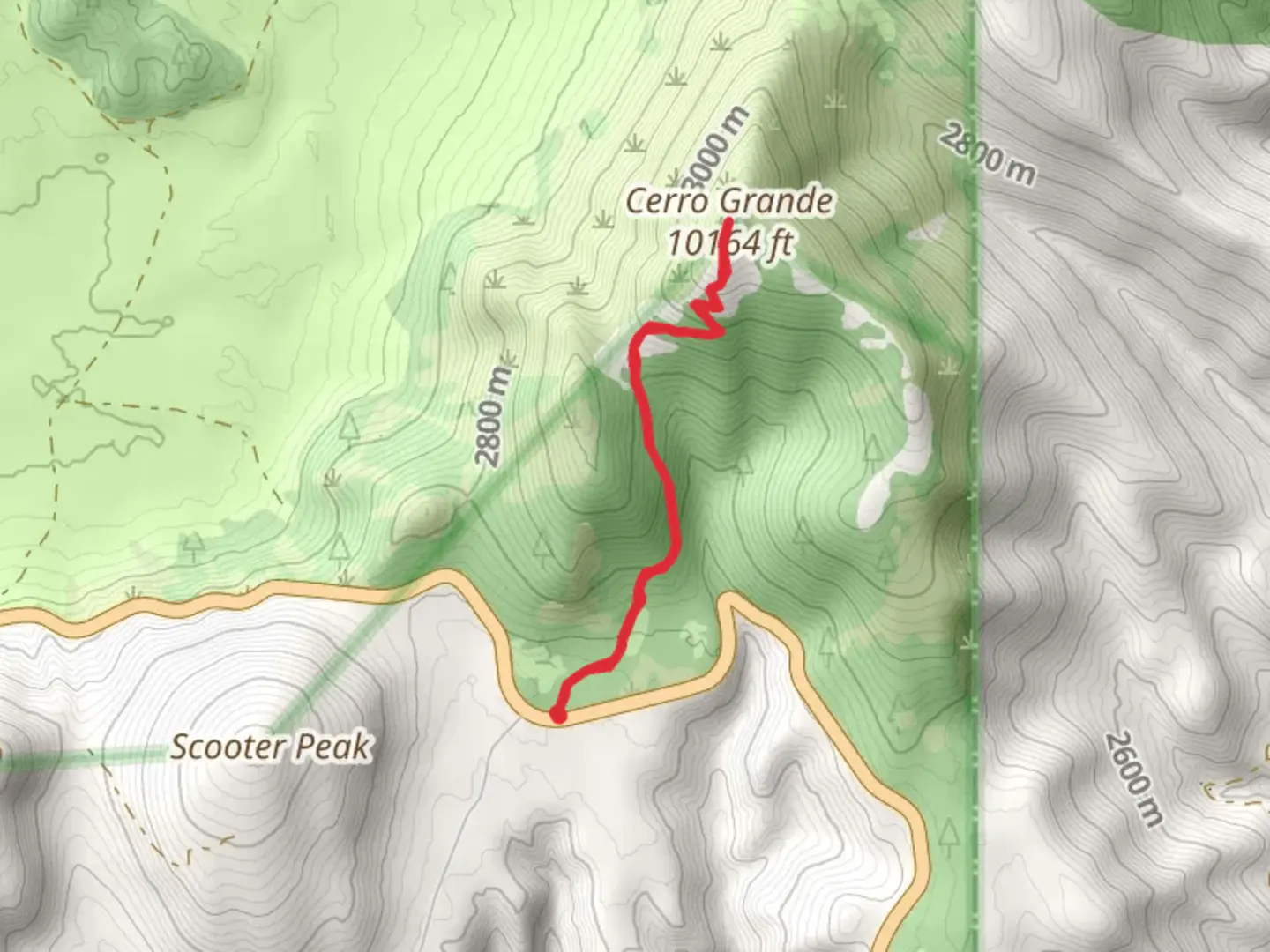 An image depicting the trail Cerro Grande Route and its surrounding area.