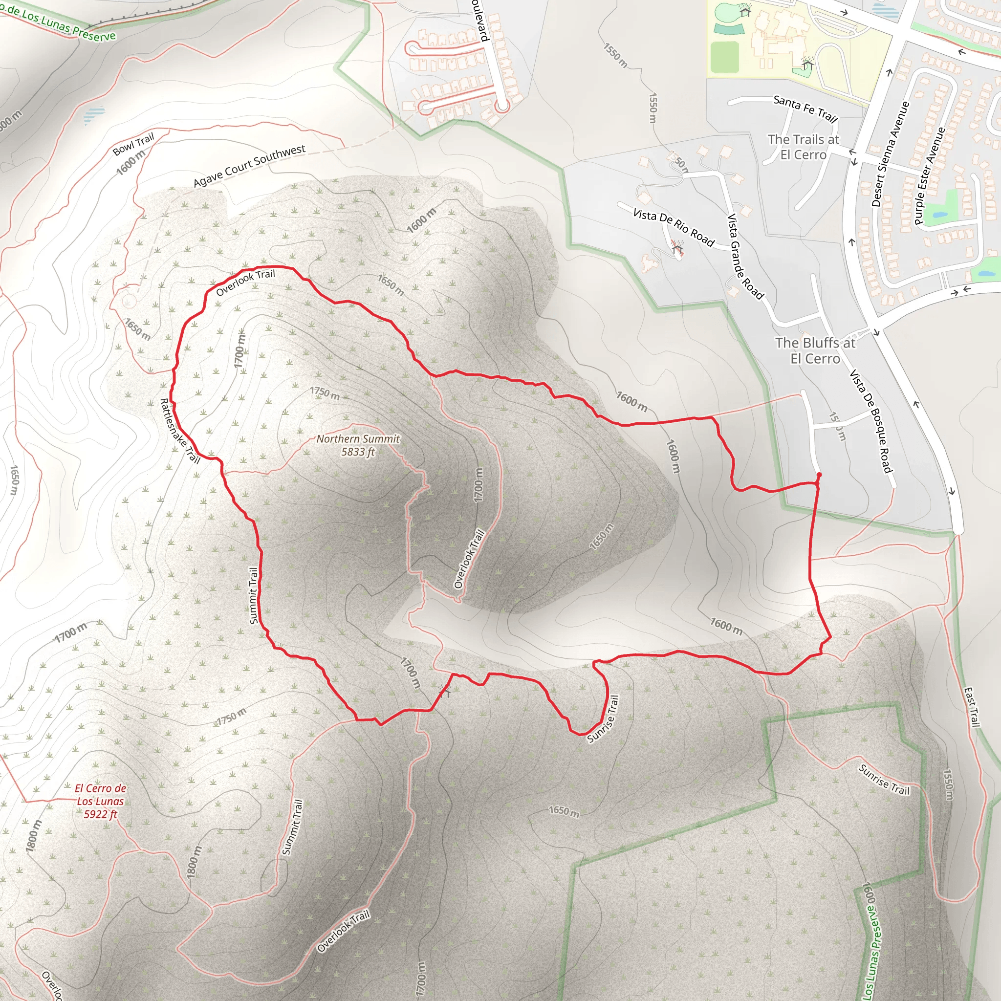 Overlook, Summit and Sunrise Loop Trail mobile static map