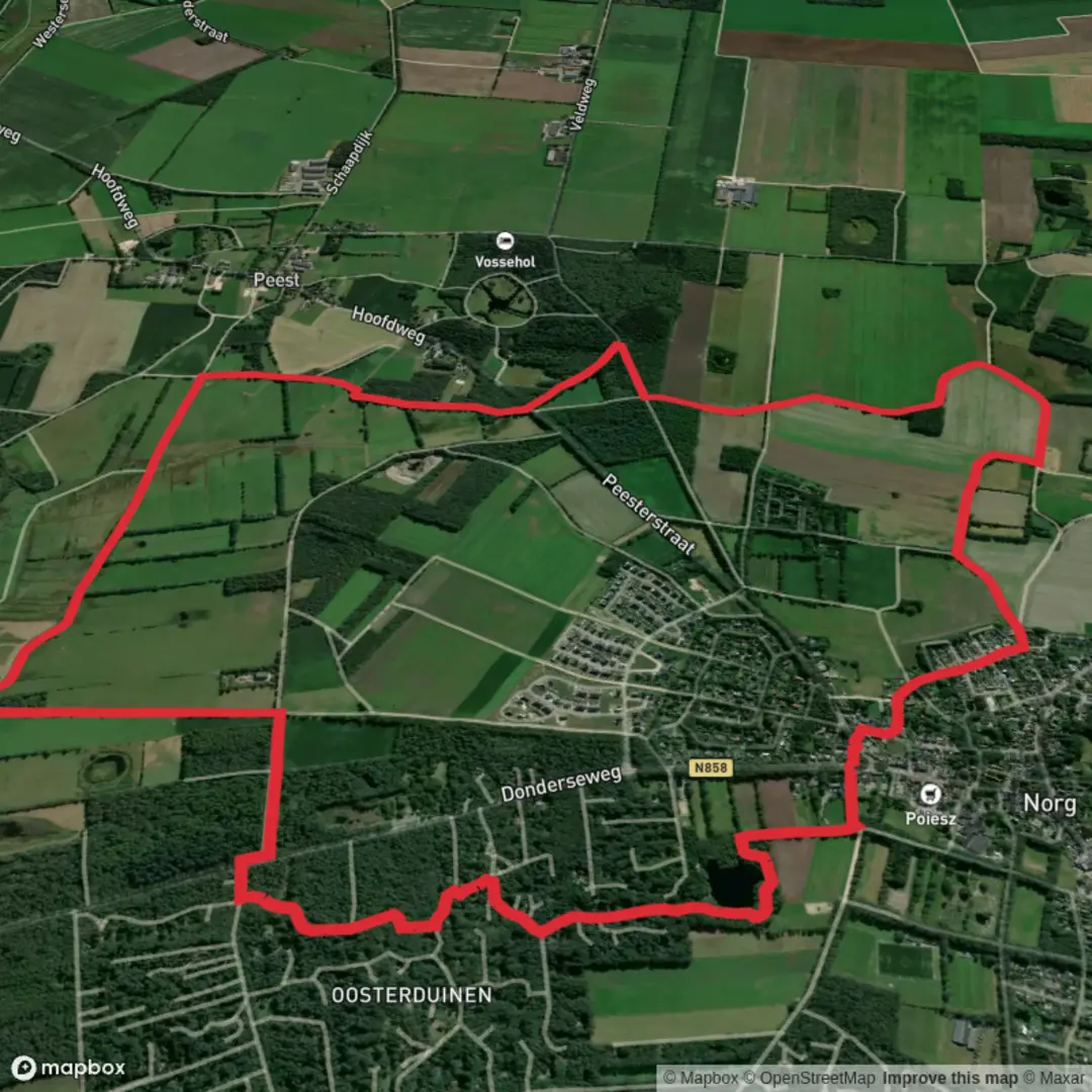 An image depicting the trail Schipmeer, Noordseveld and Mandeveld Loop and its surrounding area.