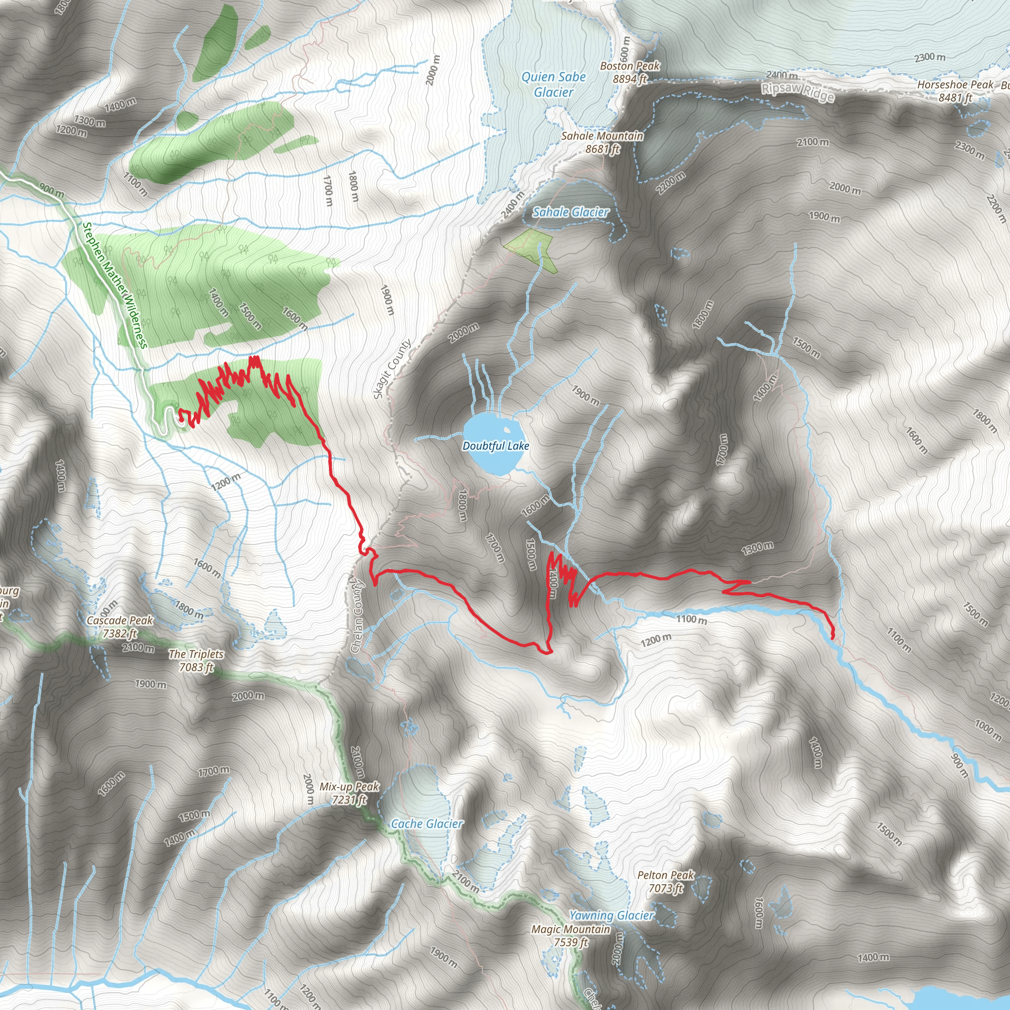 Basin Creek Camp via Cascade Pass Trail mobile static map