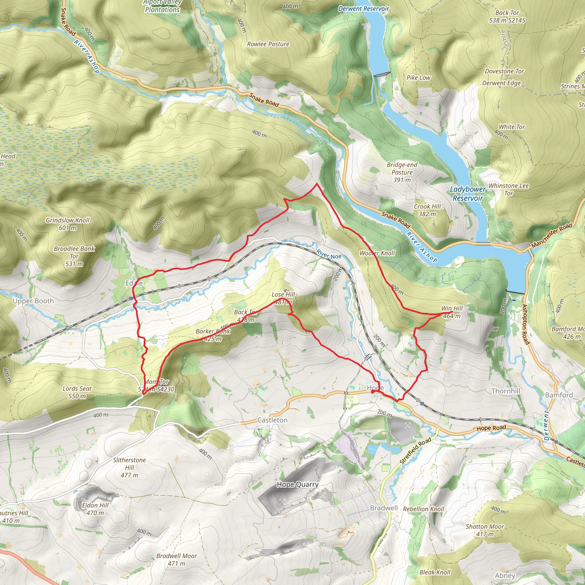 Lose Hill, Mam Tor and WIn Hill Loop from Hope mobile static map
