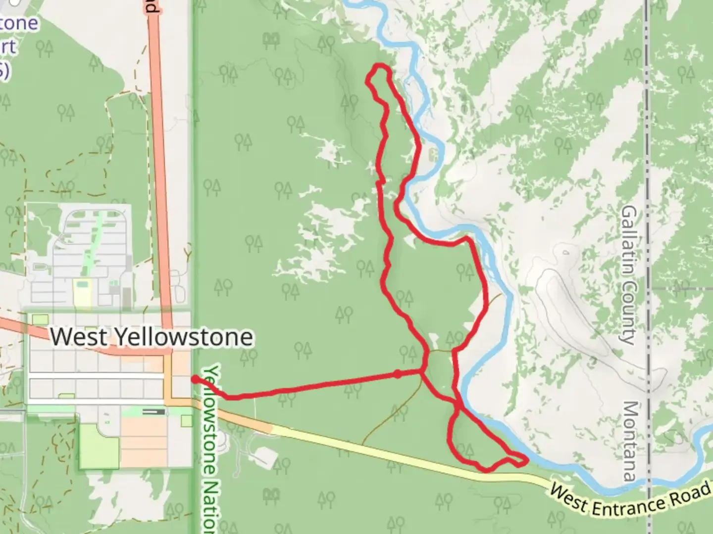 An image depicting the trail Up and Down Madison River Loop and its surrounding area.