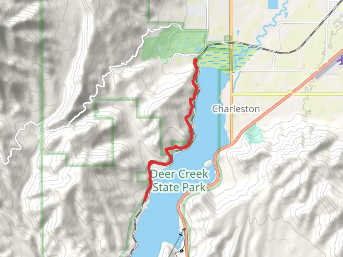 An image depicting the trail Deer Creek Trail Out and Back and its surrounding area.