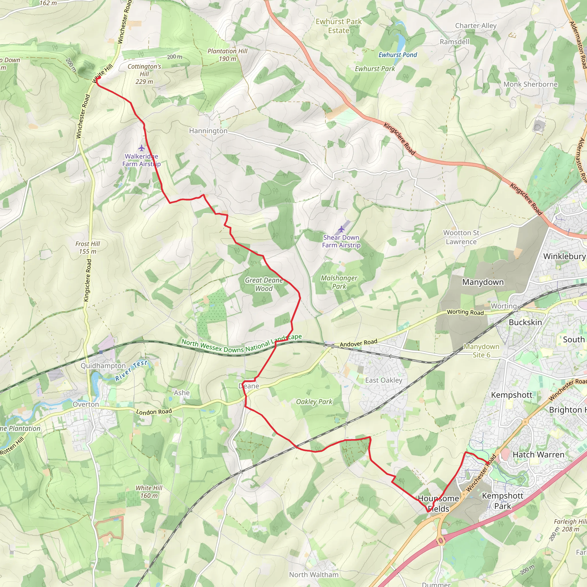 Freemantle Down Park to Old Down Park Walk mobile static map