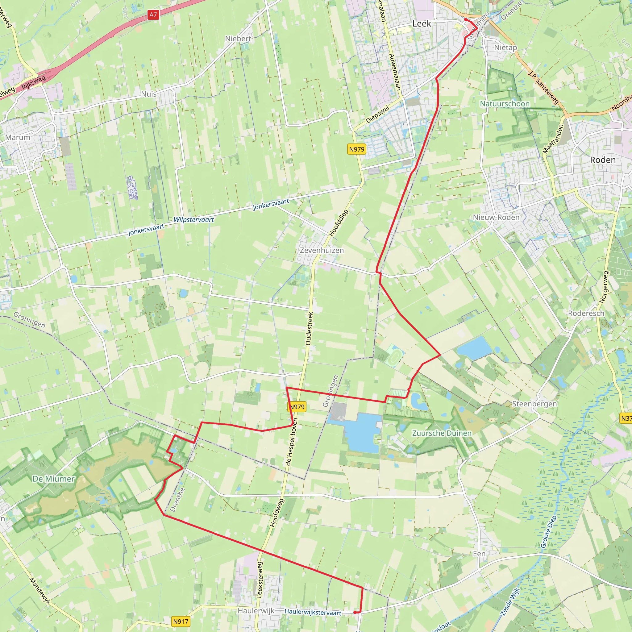 De Elleboog to Centrum via Allardsoog, Ronostrand and De Leemvallei mobile static map