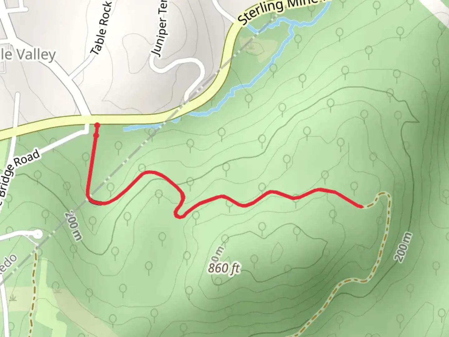 An image depicting the trail Sterling Mine Road and its surrounding area.