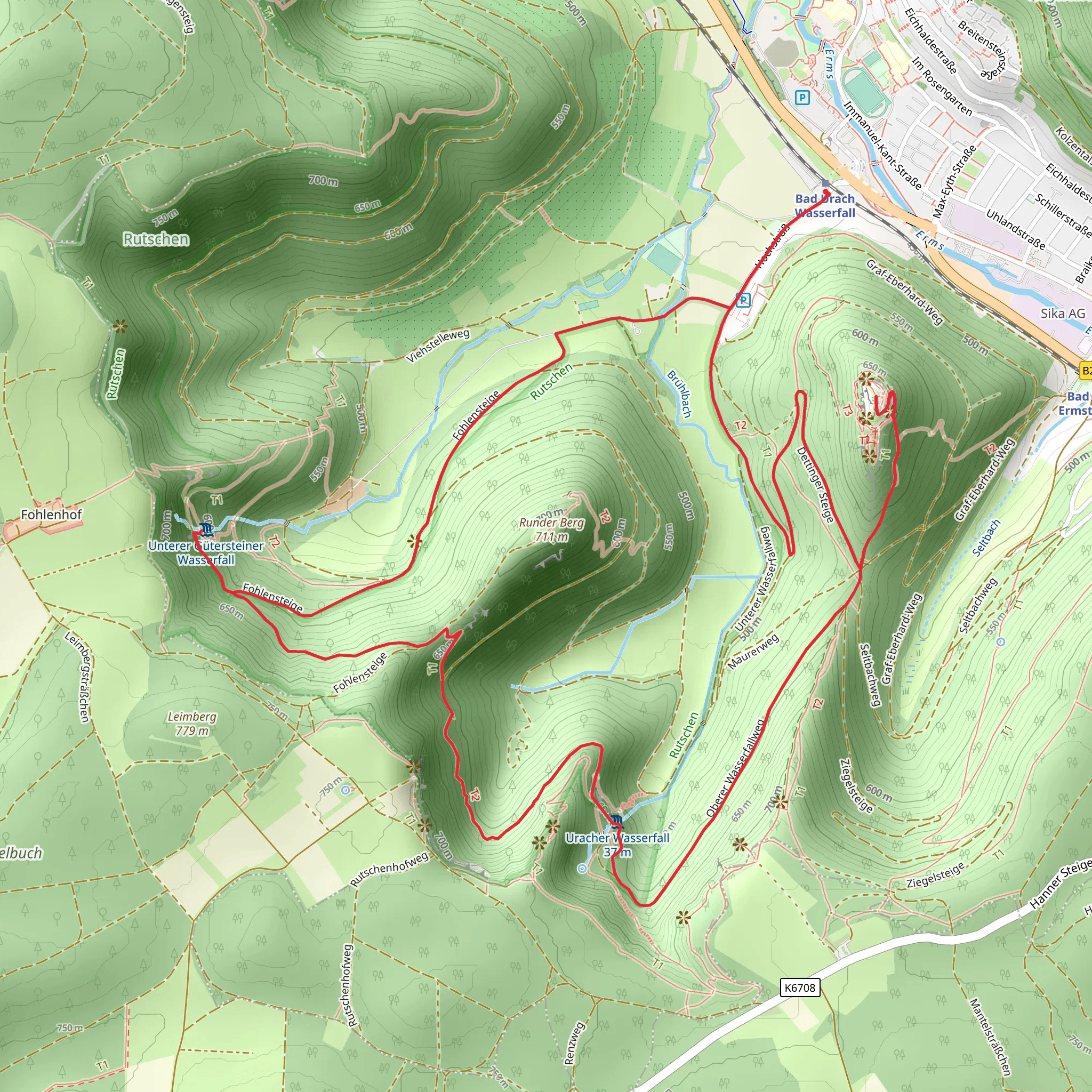 Schlossberg via Fohlensteige and Schwaebische-Alb-Nordrand Weg mobile static map