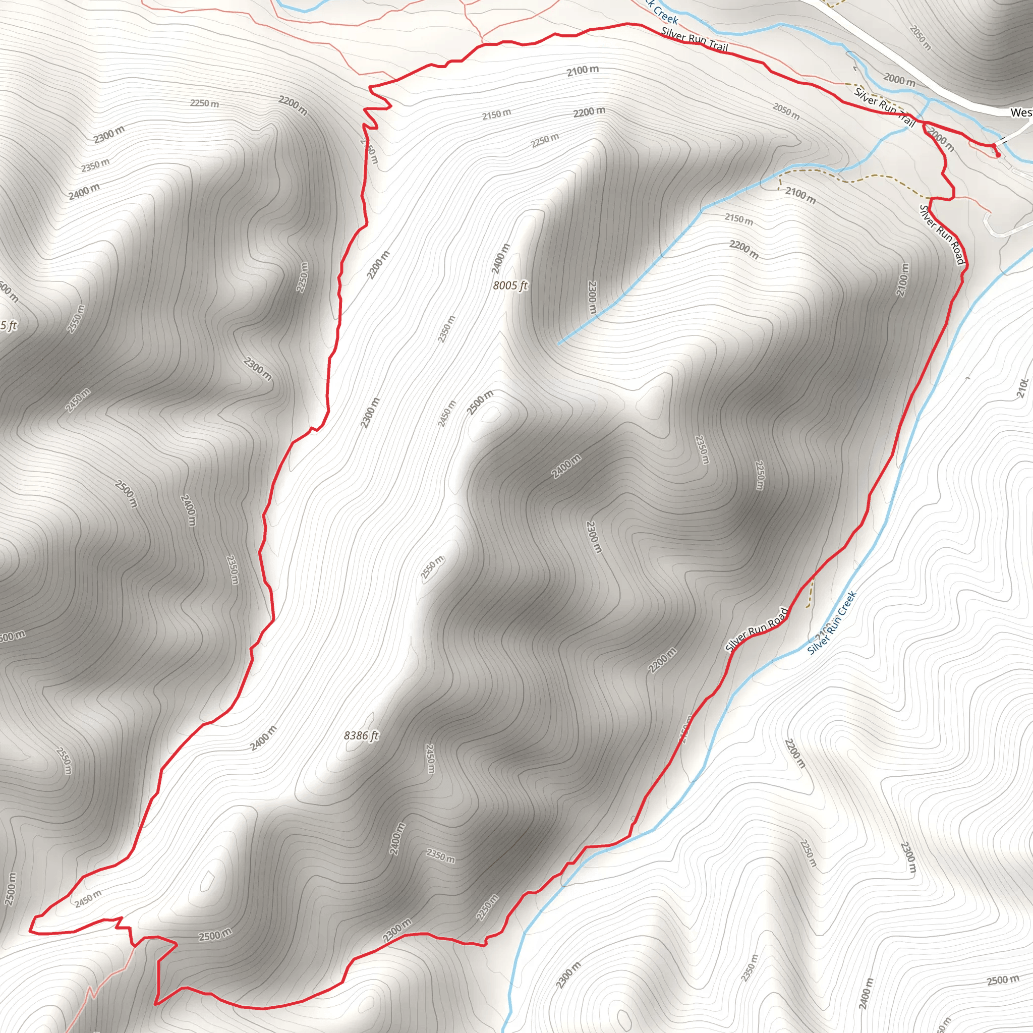 Ingles Creek Trail and Silver Run Road Loop mobile static map