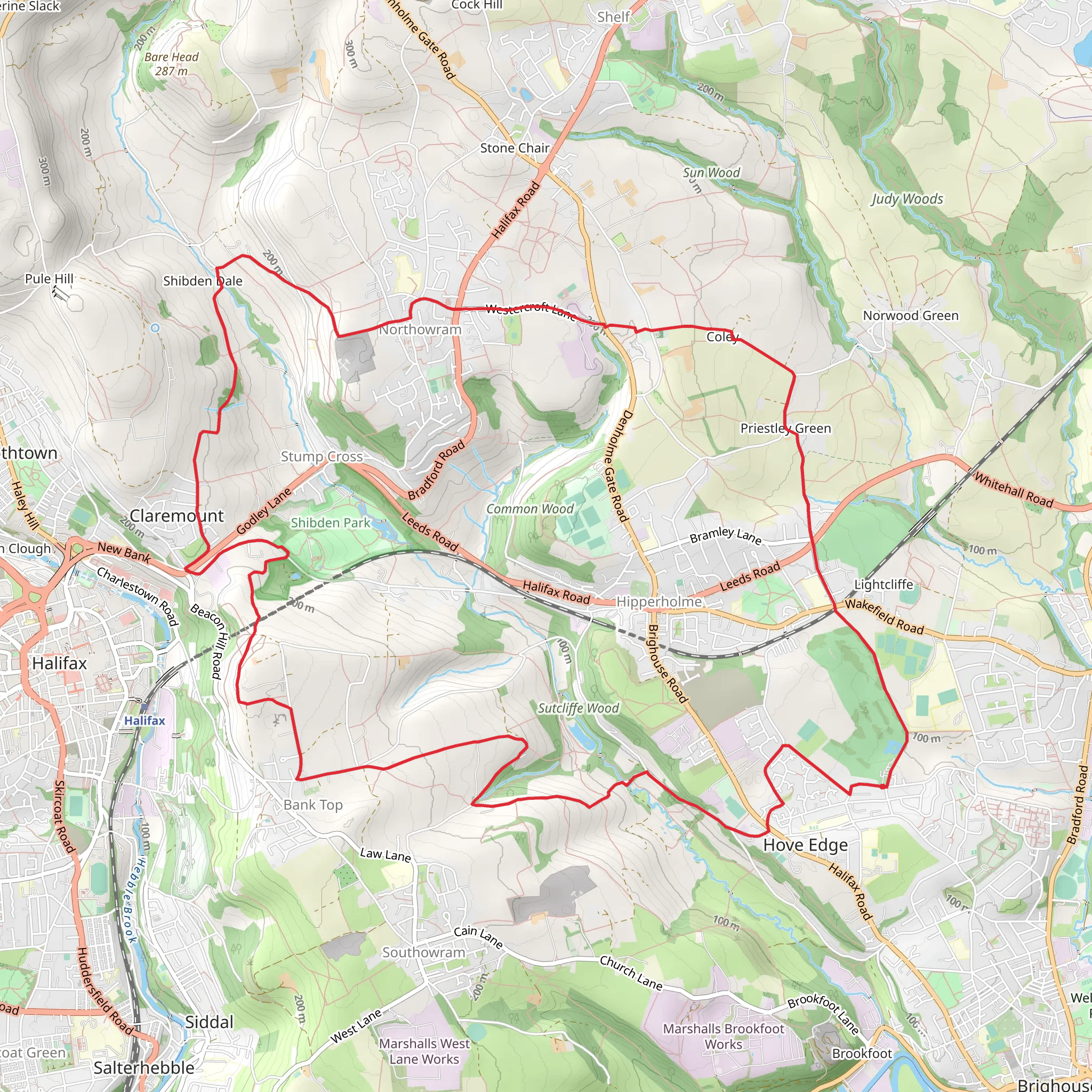 Cunnery Wood and Brighouse Loop mobile static map