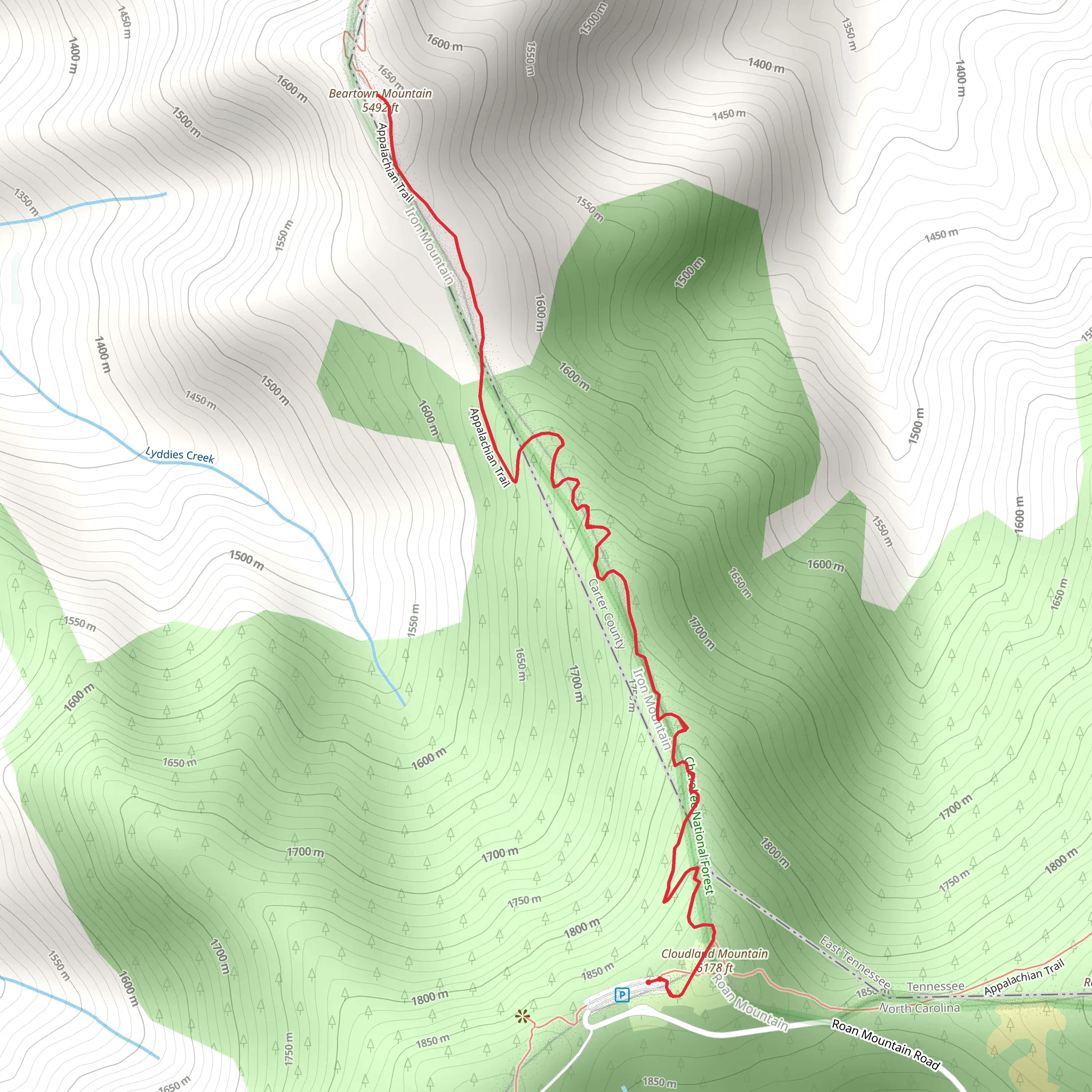 Ash Gap and Beartown Mountain via Appalachian Trail mobile static map
