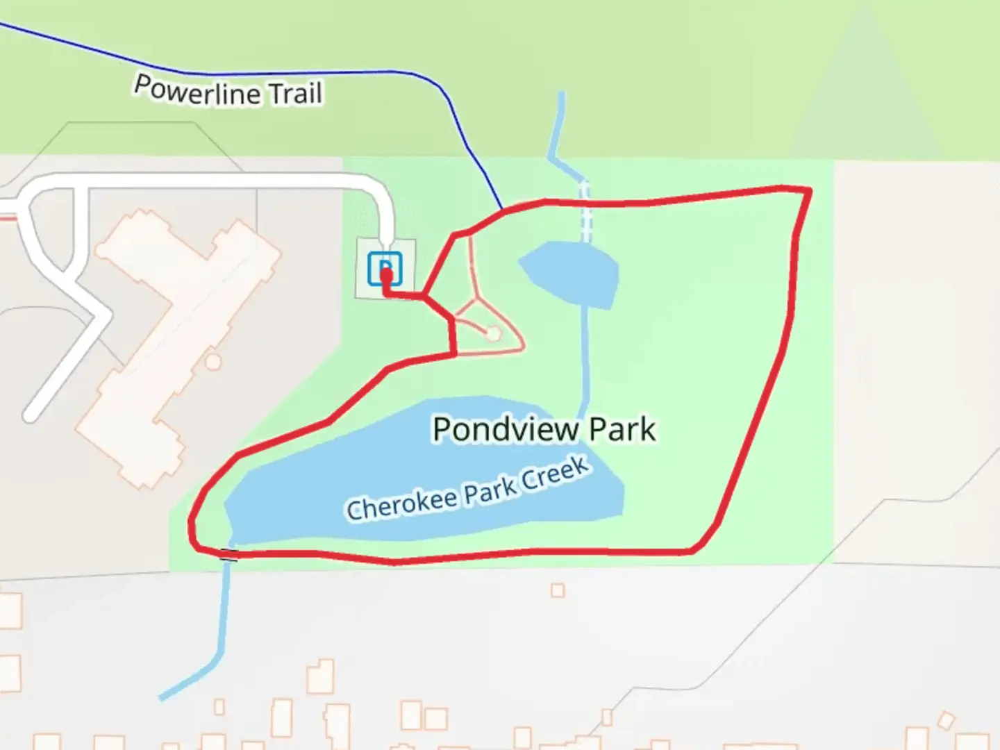 An image depicting the trail Cherokee Park Creek Loop and its surrounding area.