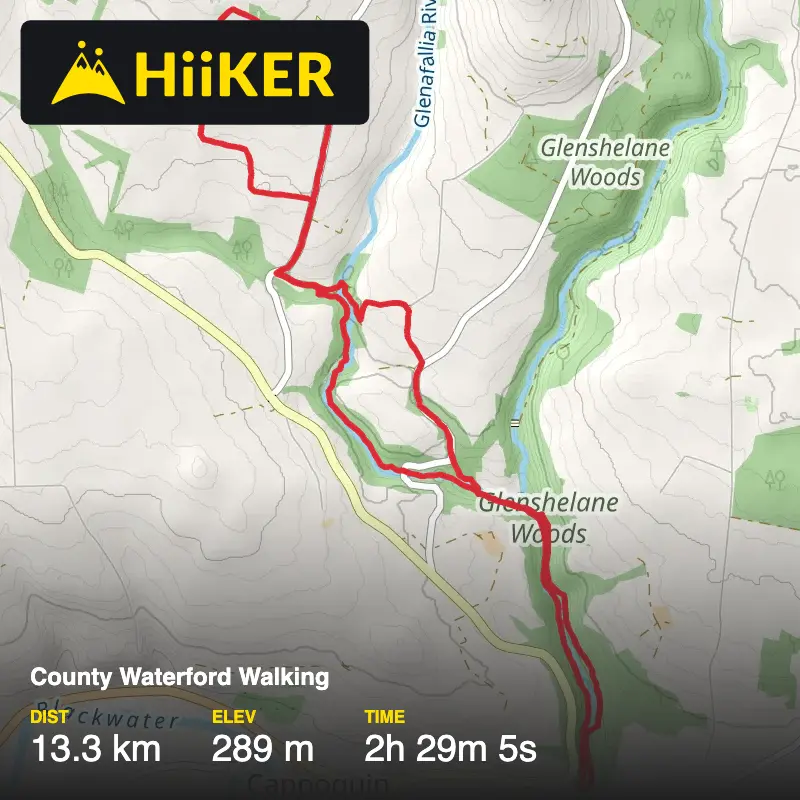 A map preview of the recording County Waterford Walking.