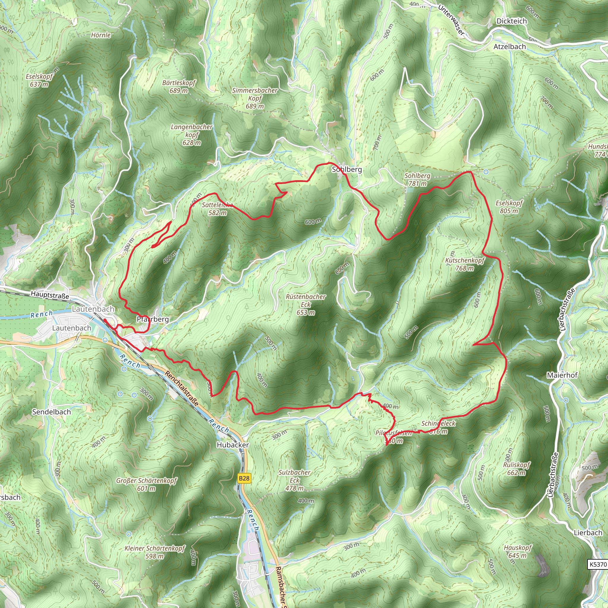 Pilatusfelsen and Satteleichhutte Loop from Lautenbach mobile static map