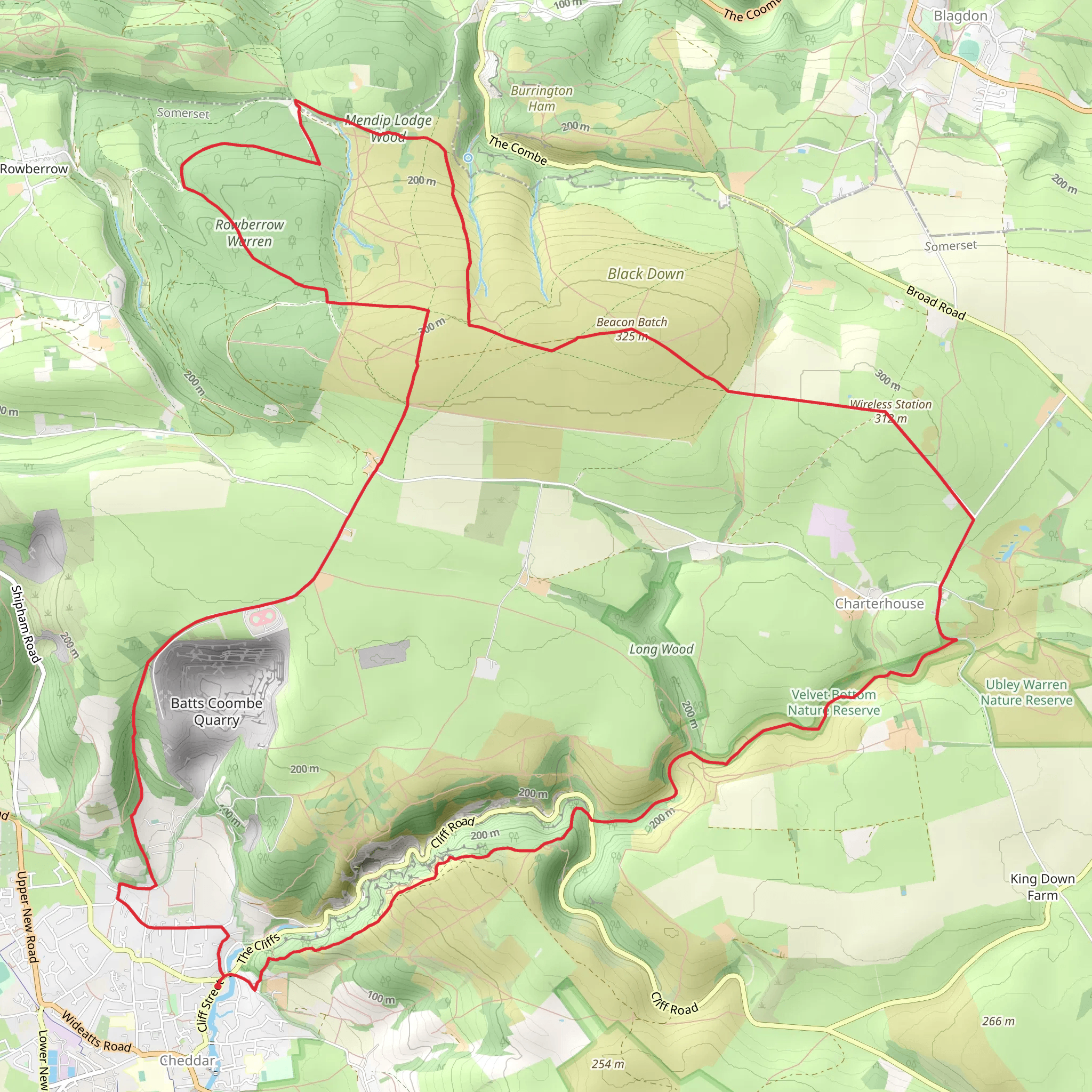 Cheddar, Charterhouse and Rowberrow Warren Wood Loop mobile static map