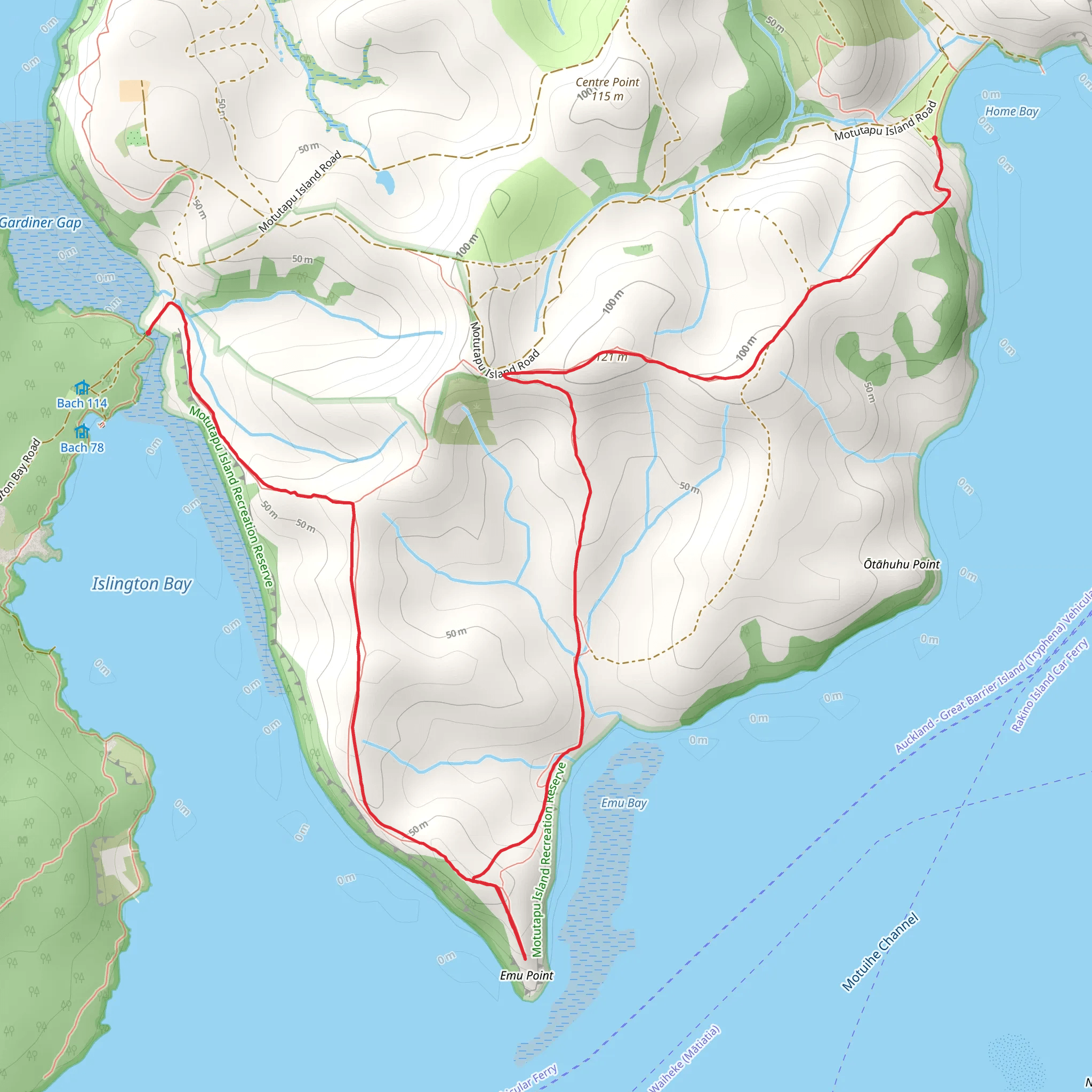 Motutapu Walkway via Emu Point mobile static map