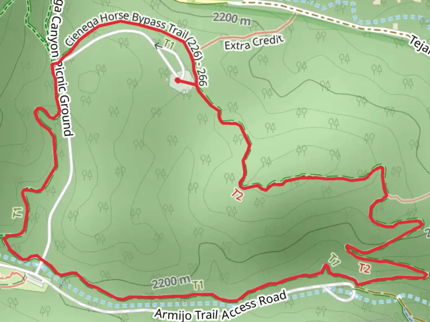 An image depicting the trail Cienega Horse Bypass, Acequia and Wagon Loop Trail and its surrounding area.