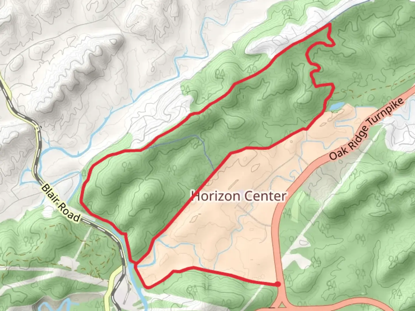An image depicting the trail North Boundary Greenway Loop from Oak Ridge Turnpike and its surrounding area.
