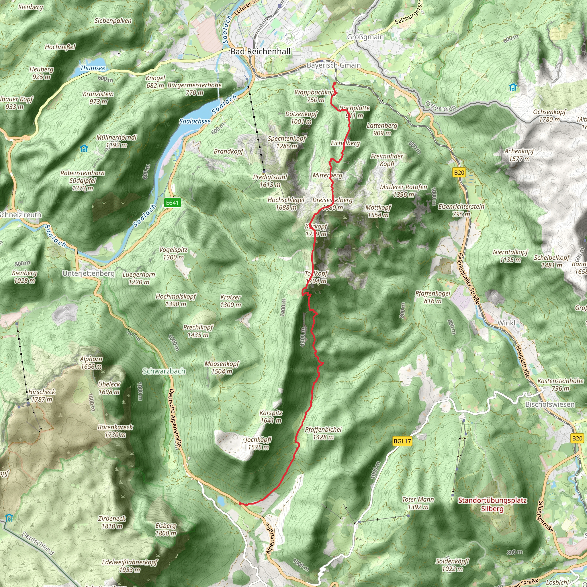 Taubensee to Bayerisch Gmain Walk via Karkopf and Dreisesselberg mobile static map