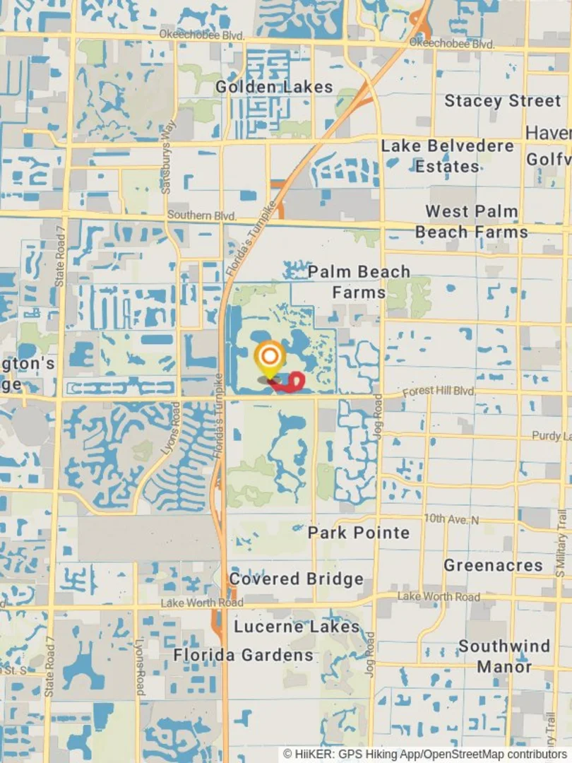An image depicting the trail Okeeheelee Fit Loop Trail and its surrounding area.