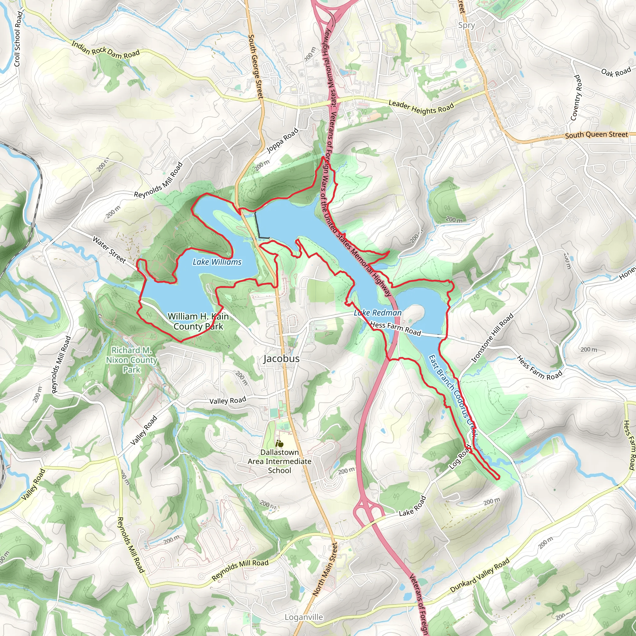 Lake Williams and Lake Redman Loop Trail mobile static map