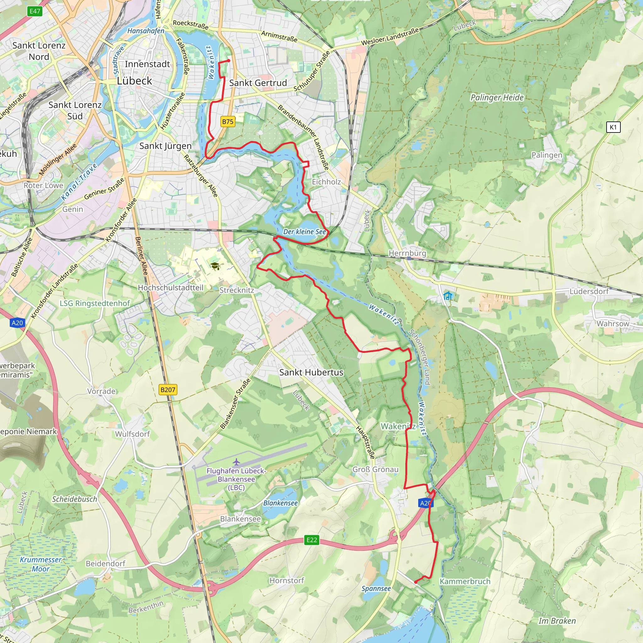 Grober Ratzeburger See to Sankt Gertrud Walk via Wakenitz mobile static map