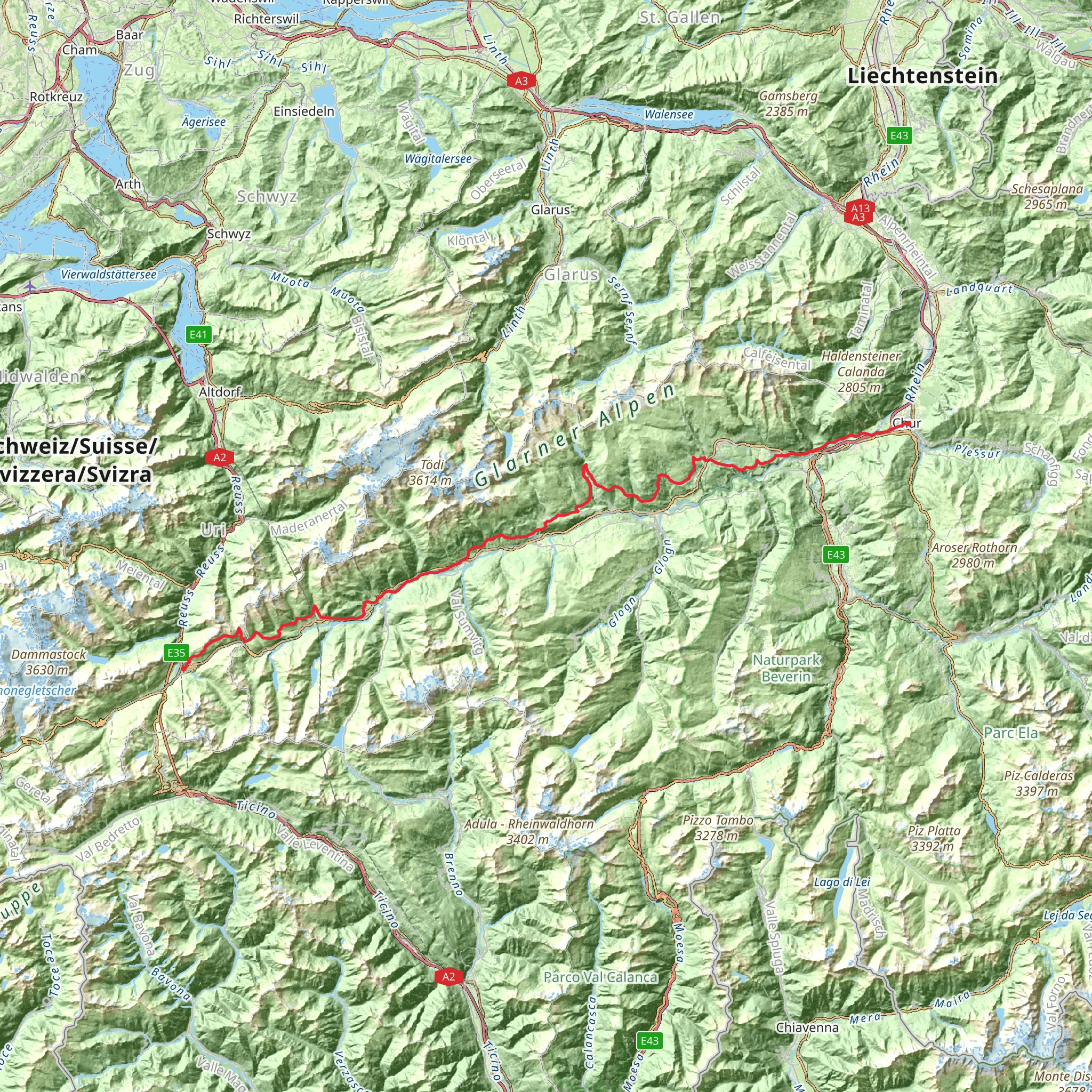 Senda Sursilvana mobile static map
