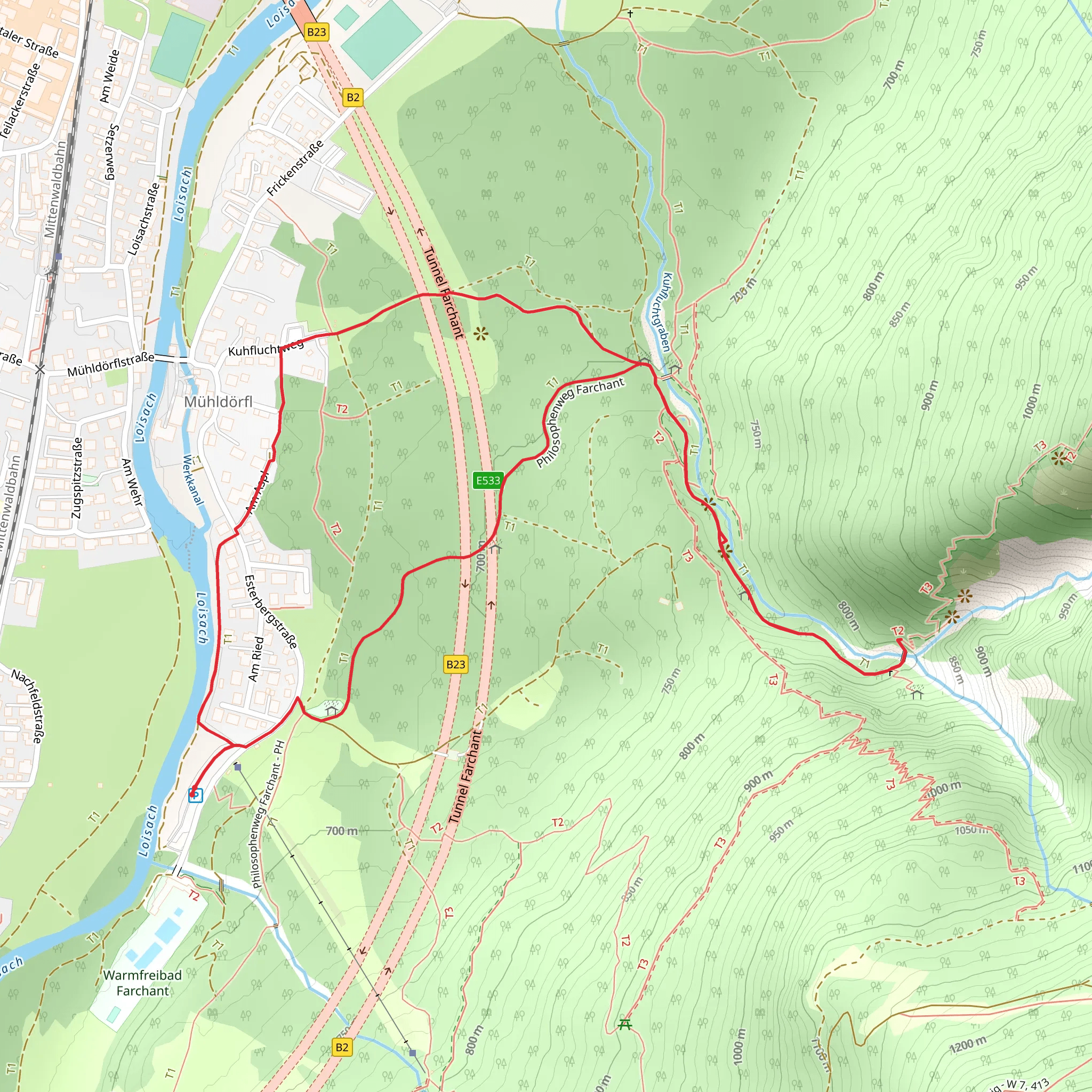 Unterer Kuhfluchtwasserfall via Farchant mobile static map