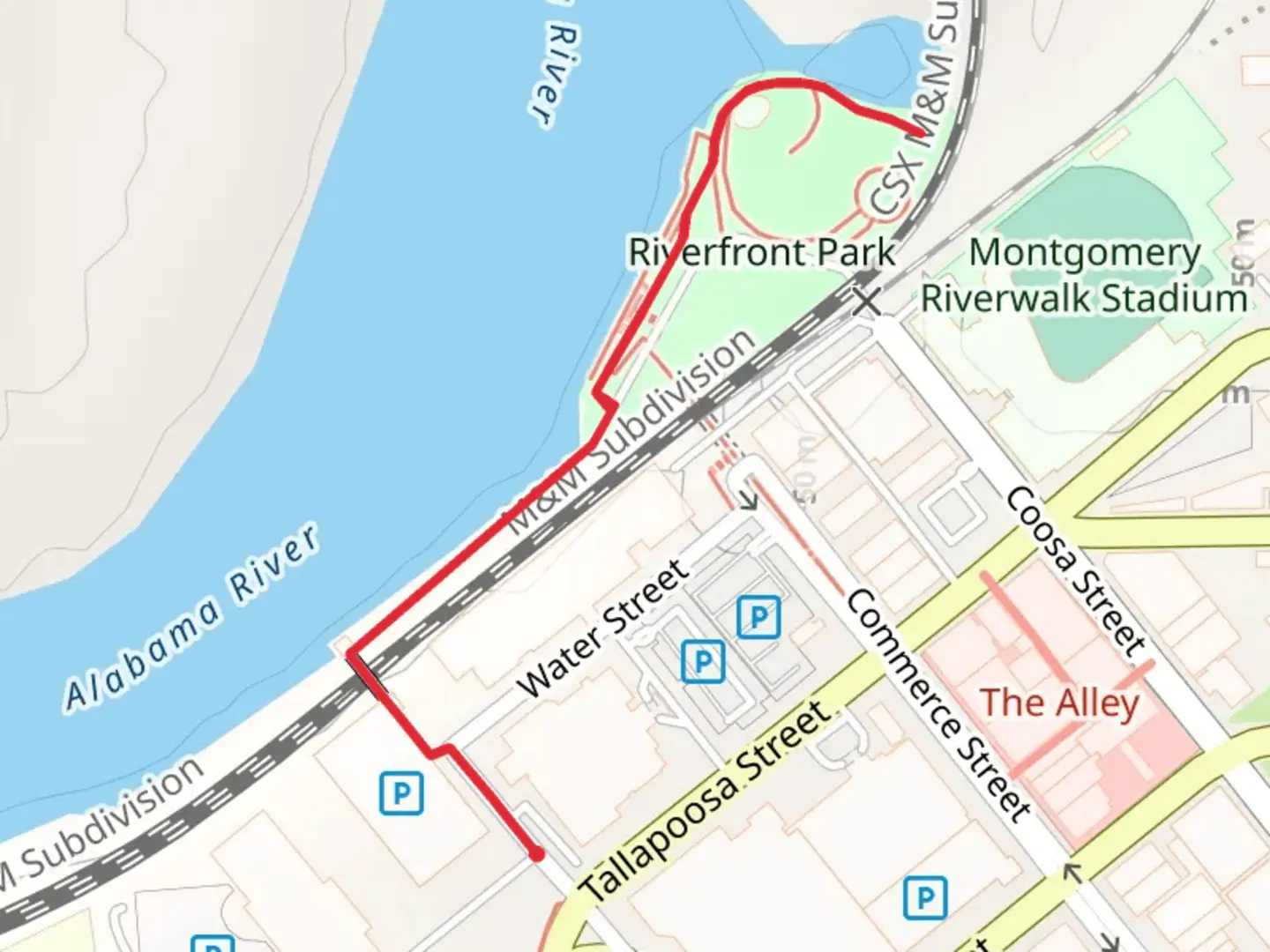 An image depicting the trail Riverfront Park Walk and its surrounding area.