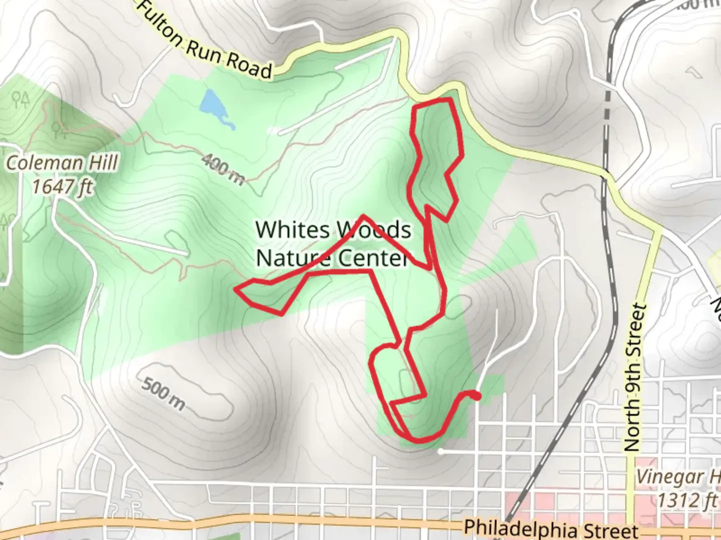An image depicting the trail White Woods Nature Loop and its surrounding area.