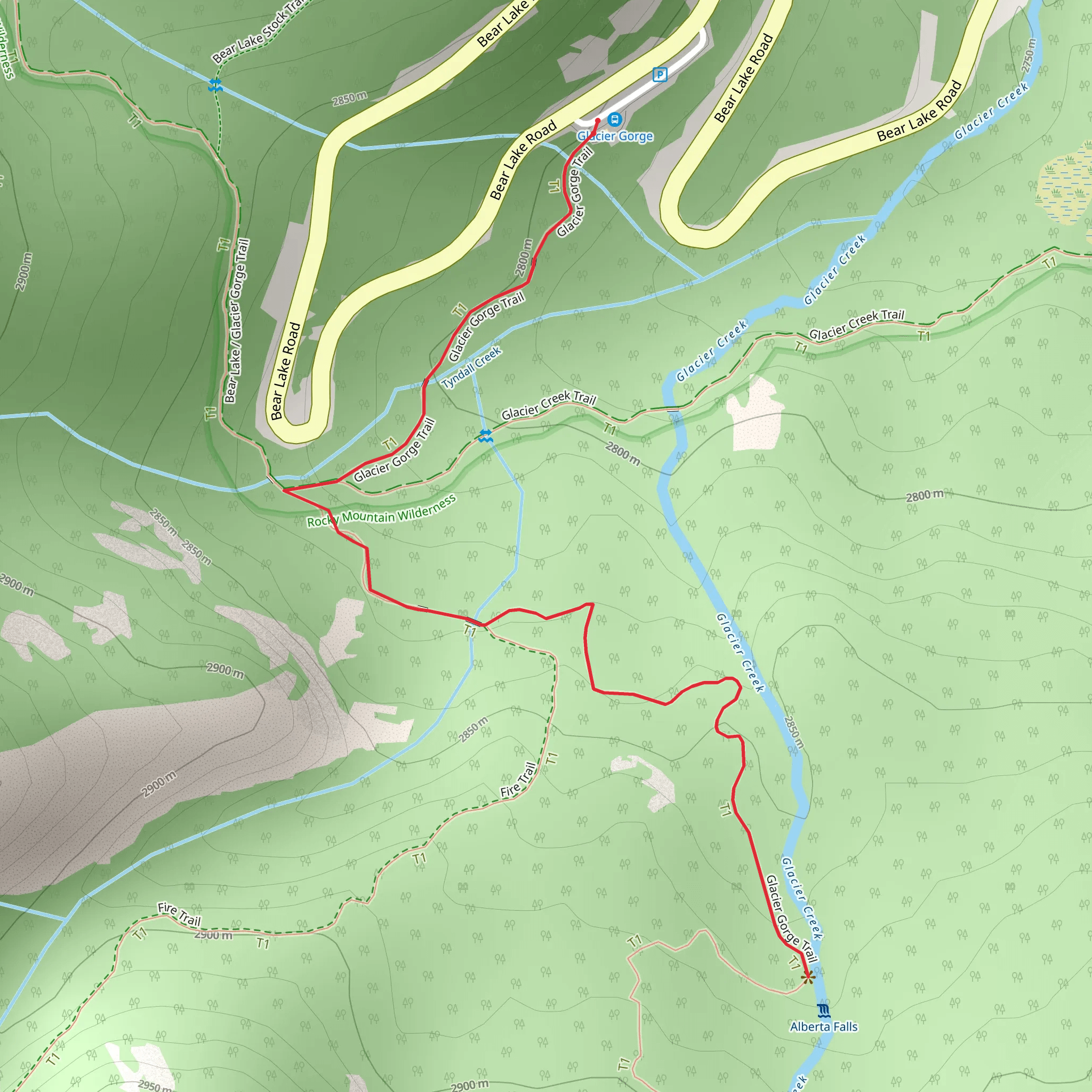Alberta Falls Trail mobile static map