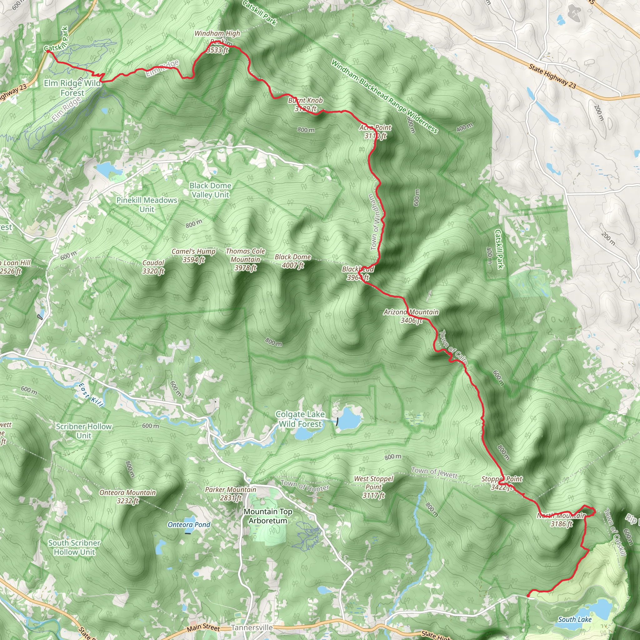 Windham High Peak to Stoppel Point via Long Path mobile static map